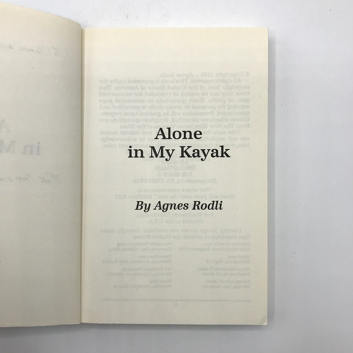 Alone In My Kayak Signed Spiritual Paperback English Book by Agnes Rodli 1993