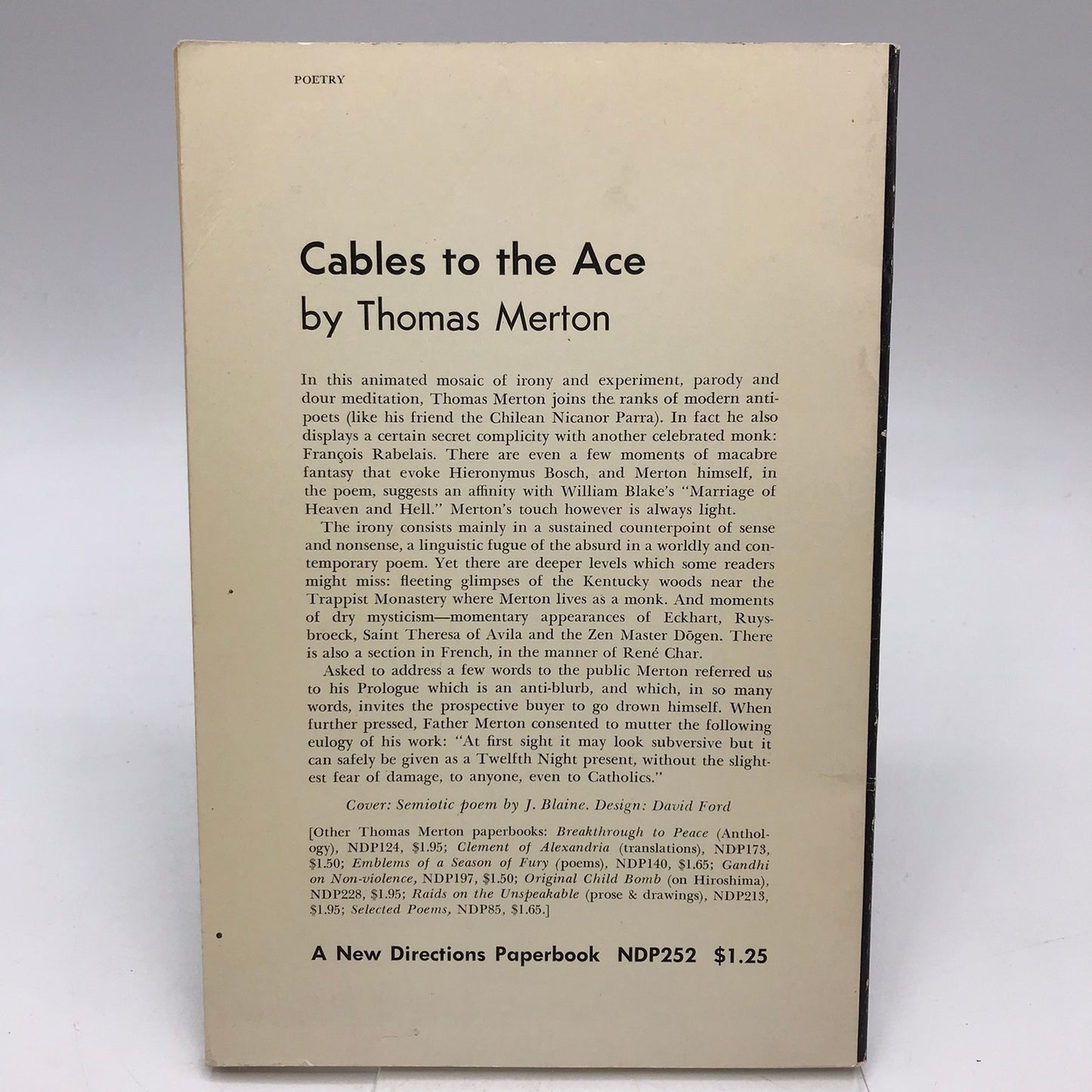 Cables to the Ace Or Familiar Liturgies of Misunderstanding Thomas Merton 1st Ed