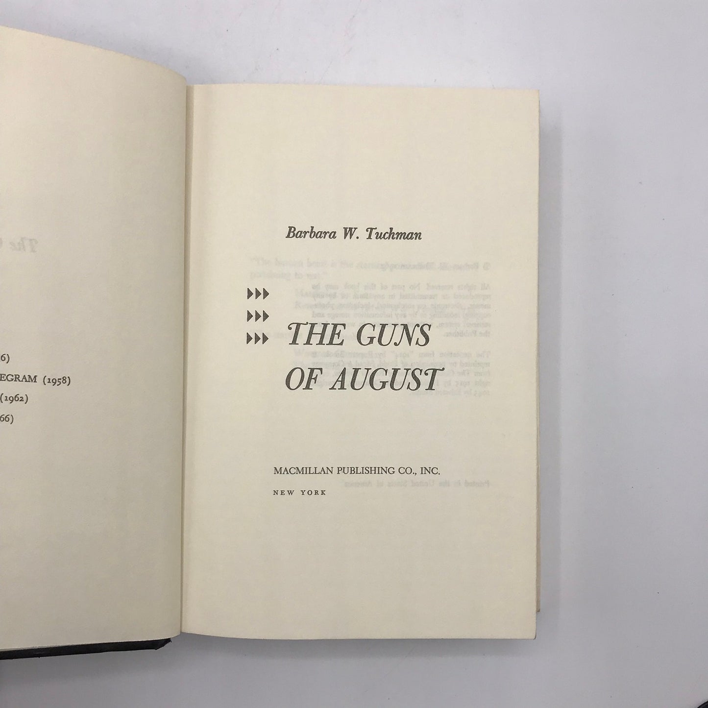 The Guns of August Barbara W Tuchman Book Club Edition World War I History