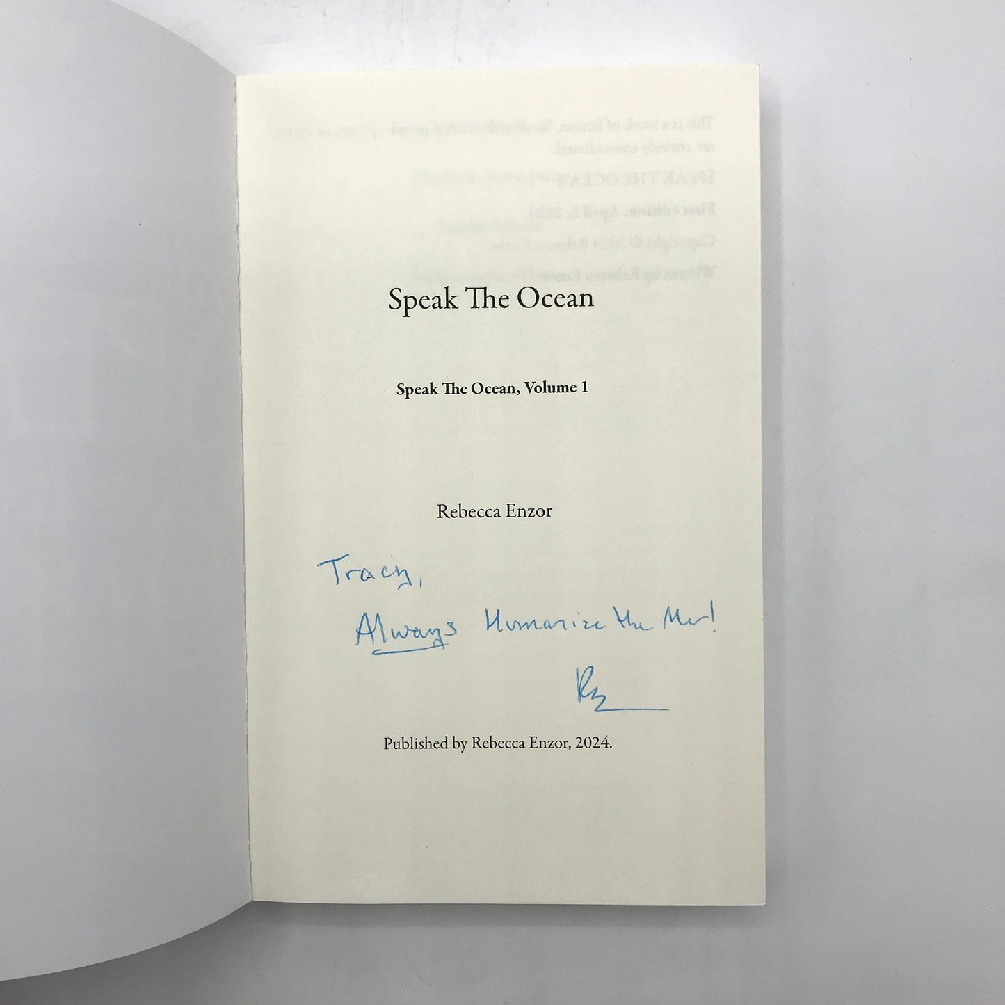 Speak The Ocean Signed Paperback Fantasy Book by Rebecca Enzor 1st Edition 2024
