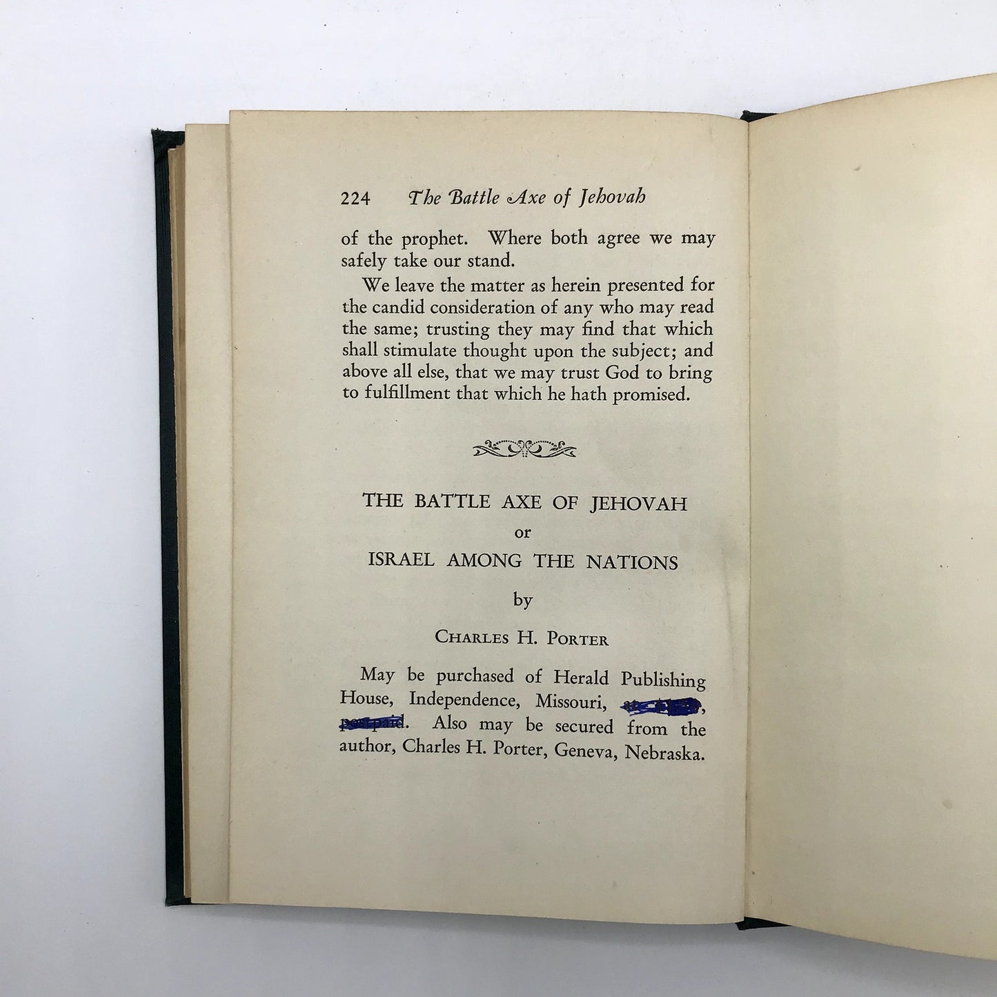 The Battle Axe of Jehovah Israel Among The Nations by Charles Porter 1st Ed 1928
