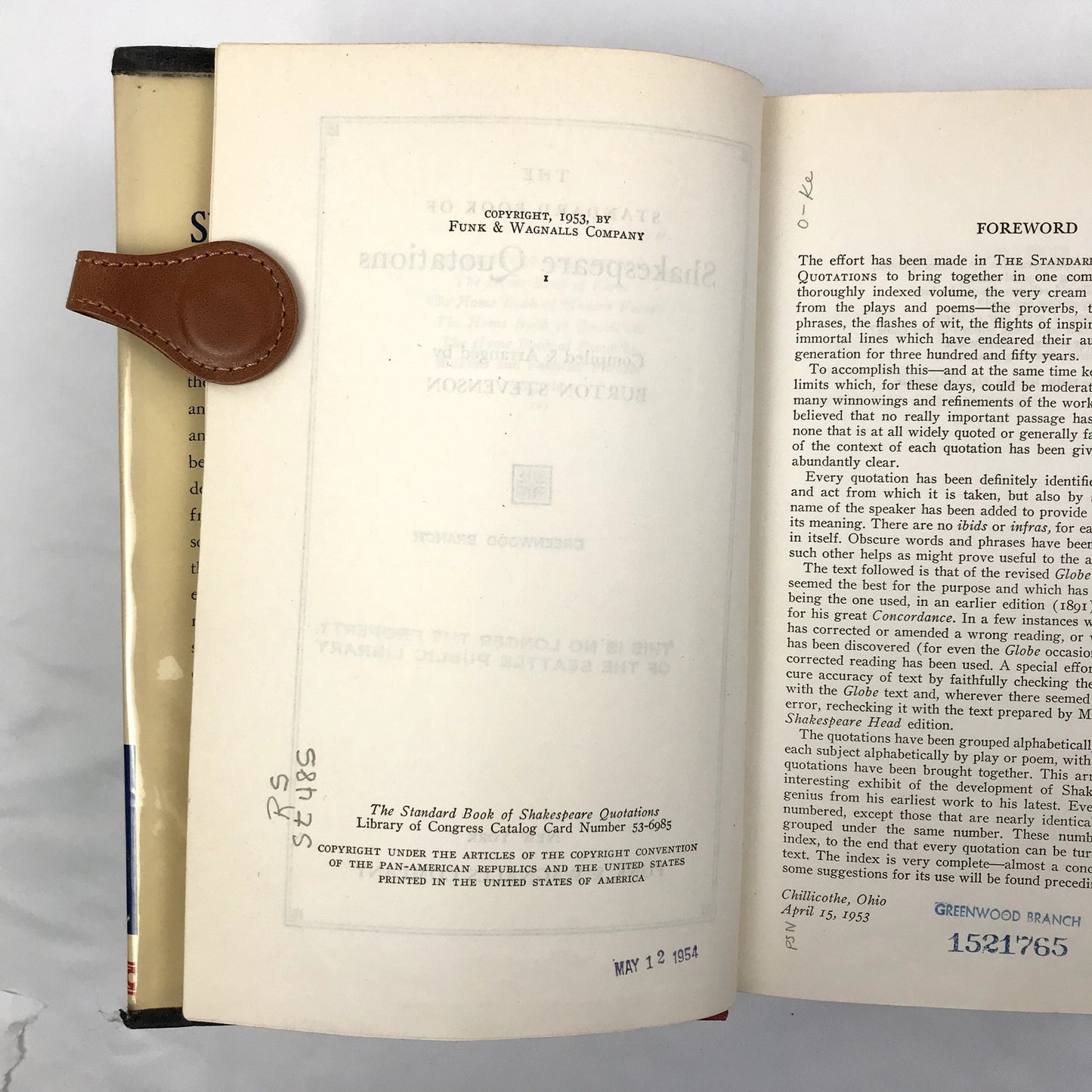 The Standard Book of Shakespeare Quotations Hardcover by Burton Stevenson 1953