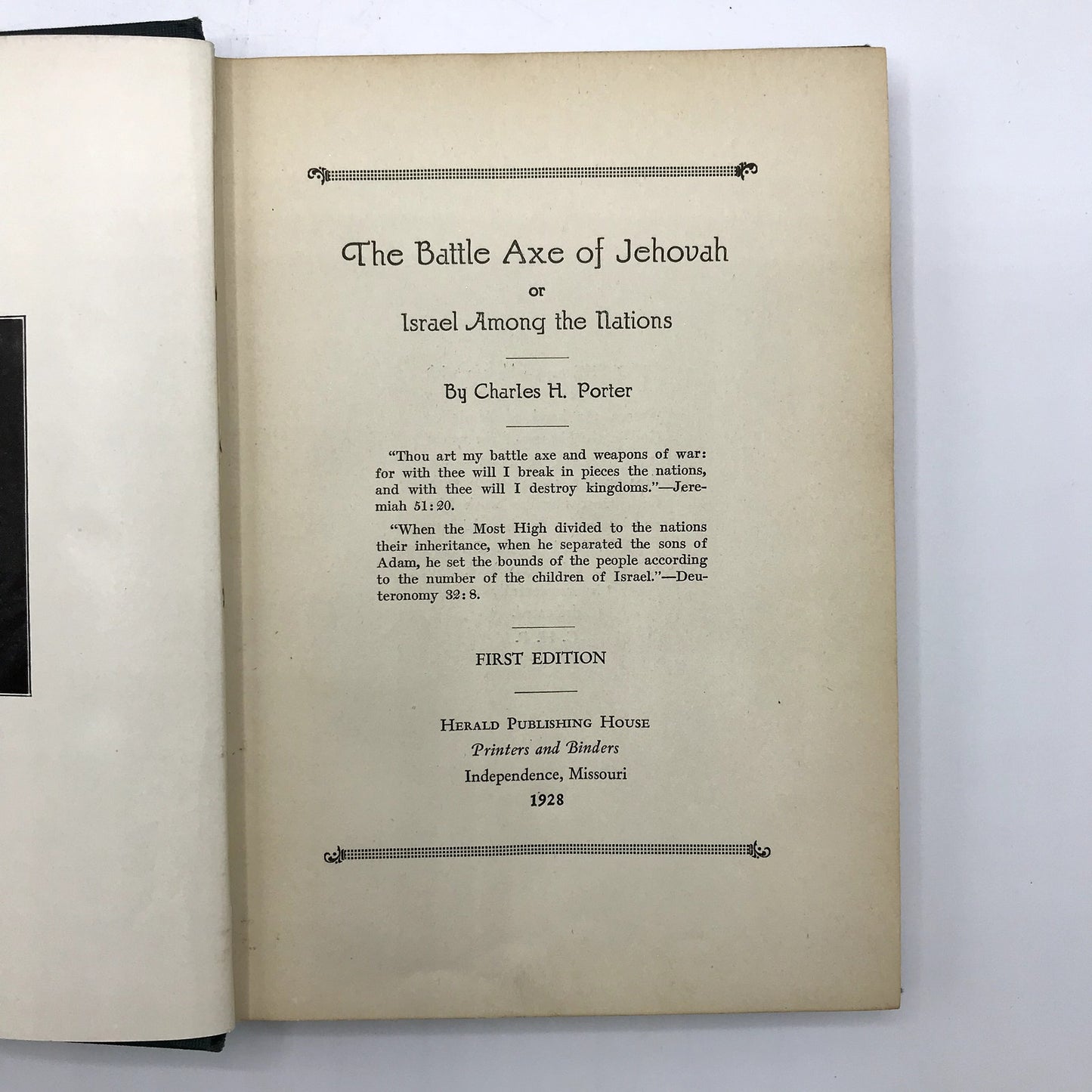 The Battle Axe of Jehovah Israel Among The Nations by Charles Porter 1st Ed 1928