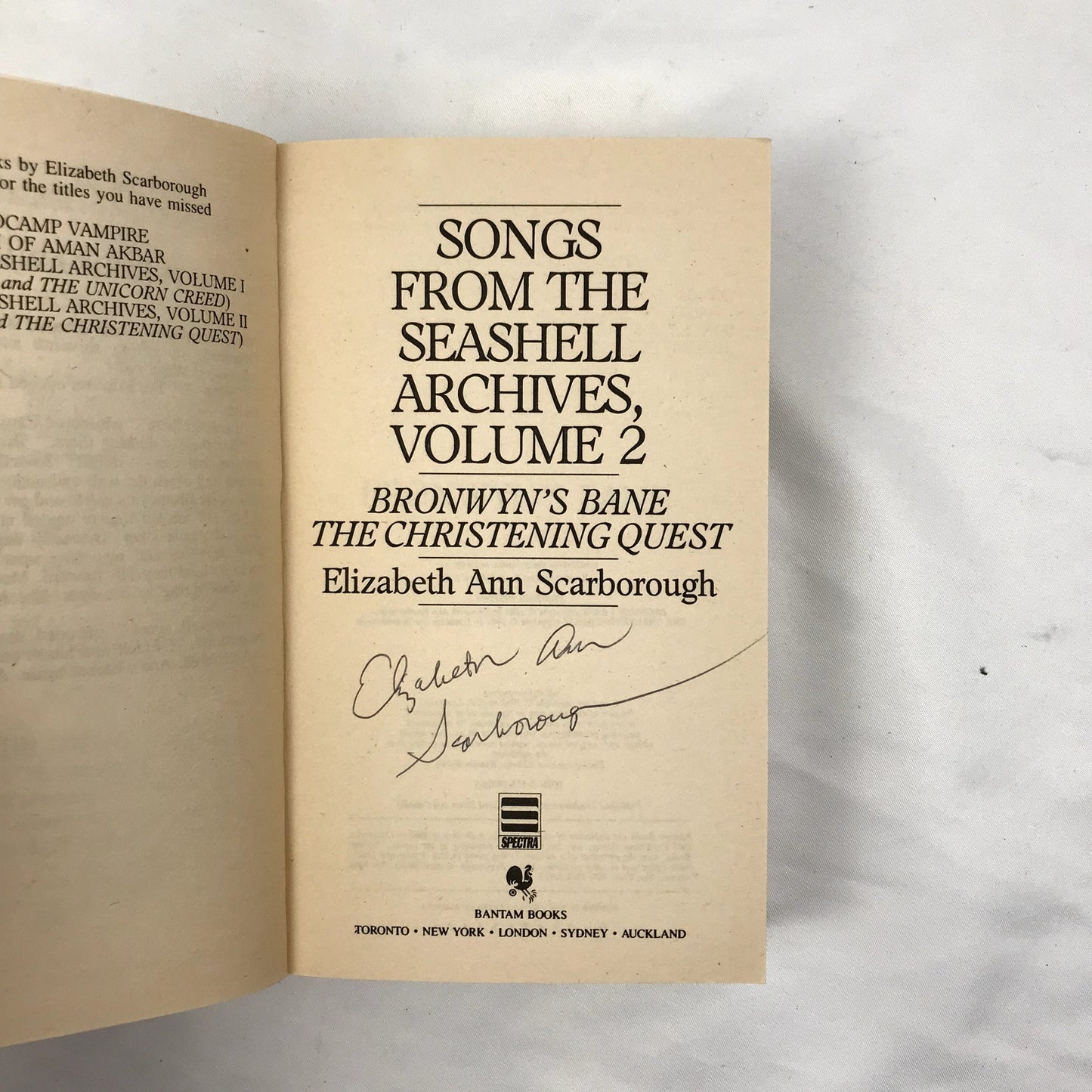 Songs from the Seashell Archives Vol II & Bronwyn's Bane Signed PB Novels 1988