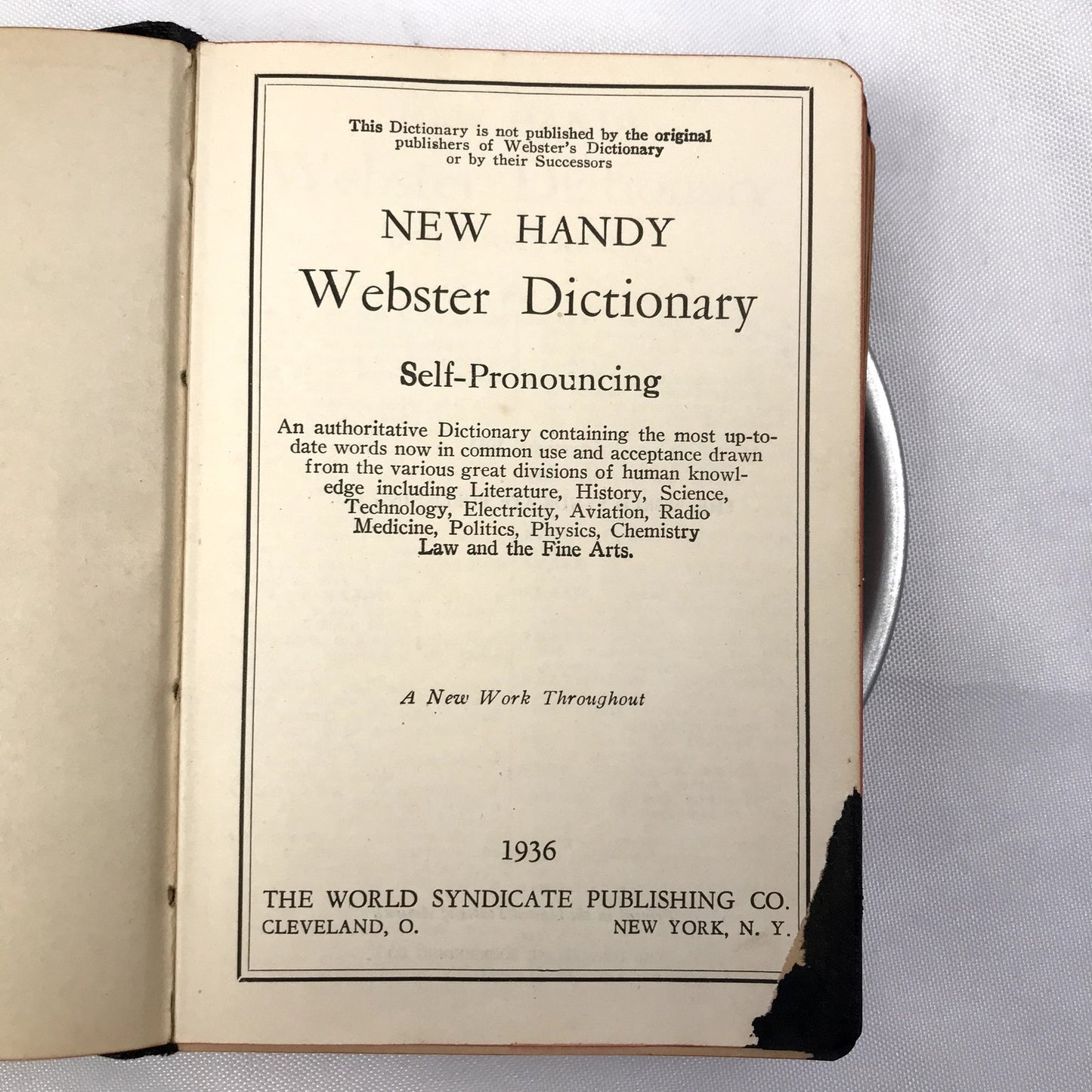 New Handy Webster Dictionary Self-Pronouncing Illustrated Hardcover Book 1933