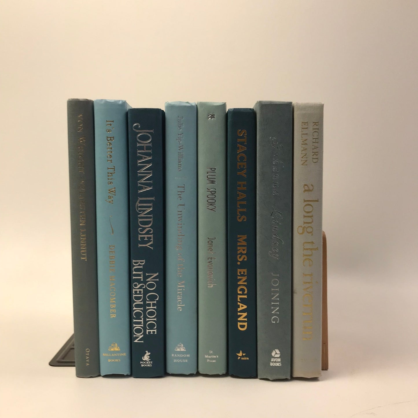Blue Green Gray Book Stack Set of 8 Decorative Bookshelf Display Interior Design
