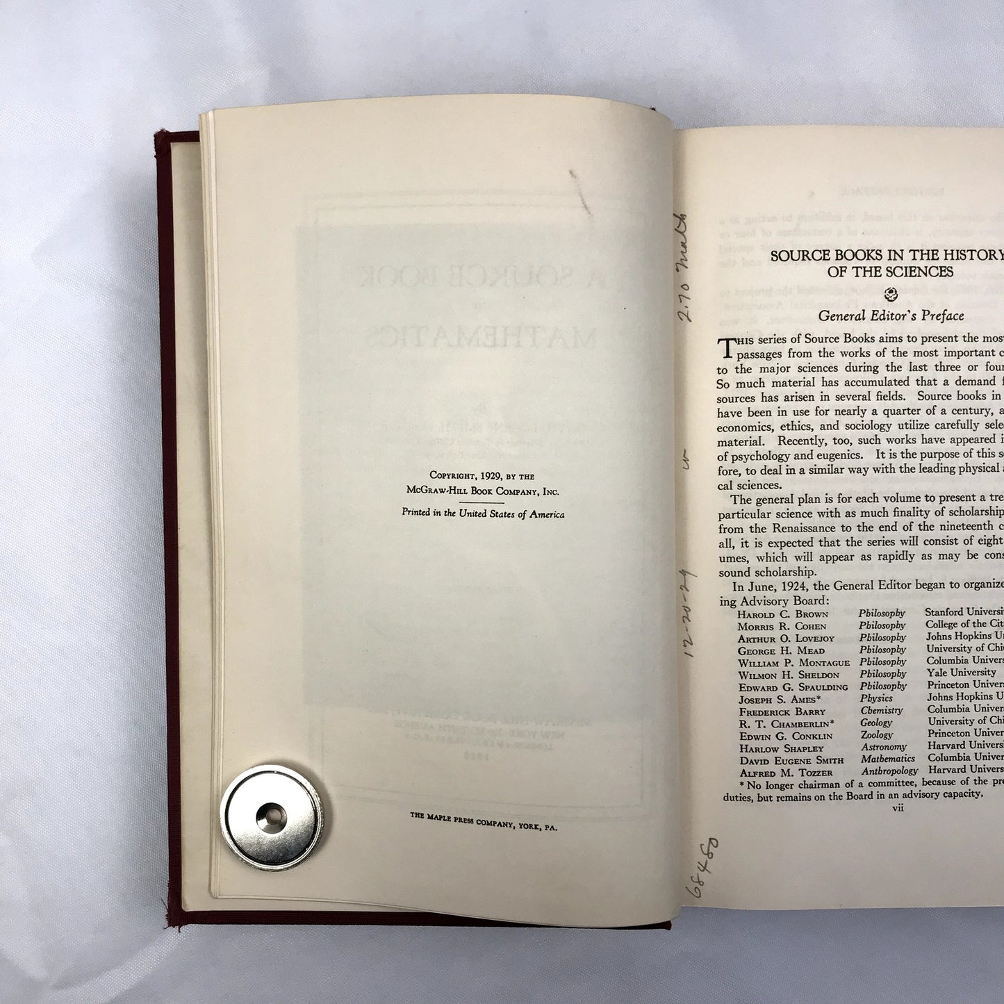 A Source Book in Mathematics Book by David Eugene Smith First Edition 1929
