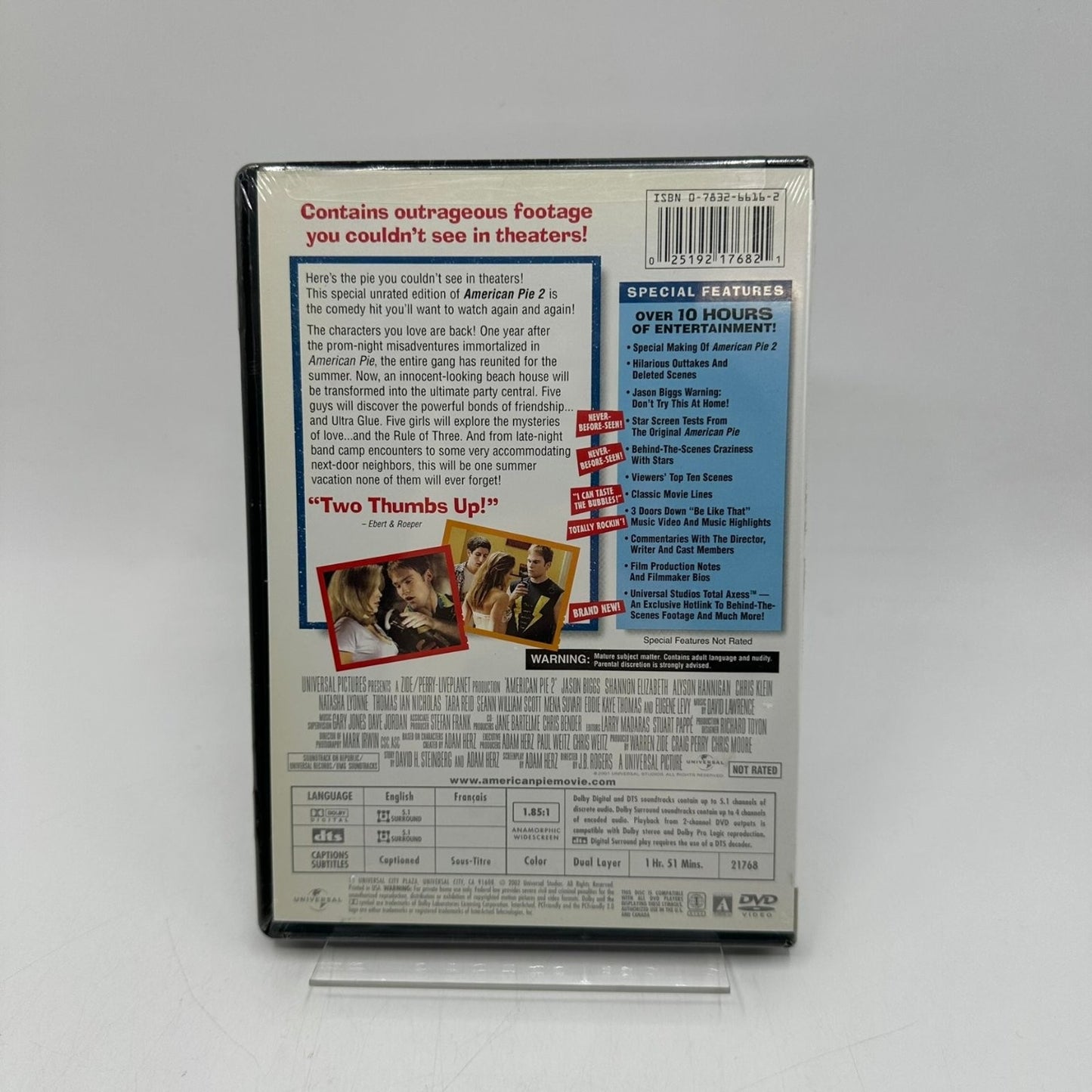 American Pie 2 DVD 2001 Unrated Collector's Edition Jason Biggs Seann William