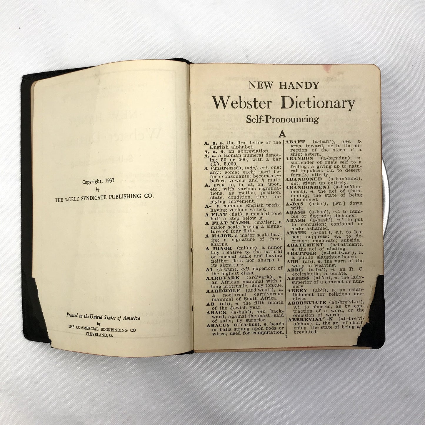 New Handy Webster Dictionary Self-Pronouncing Illustrated Hardcover Book 1933