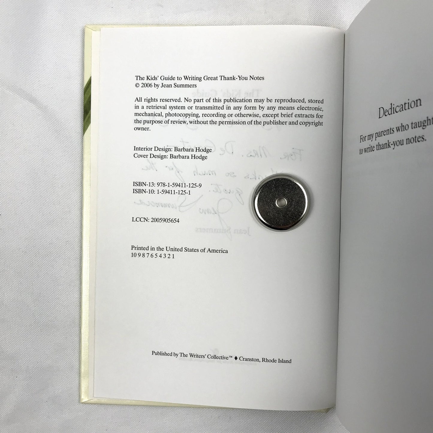 The Kids' Guide to Writing Great Thank-You Notes Signed Book by Jean Summers