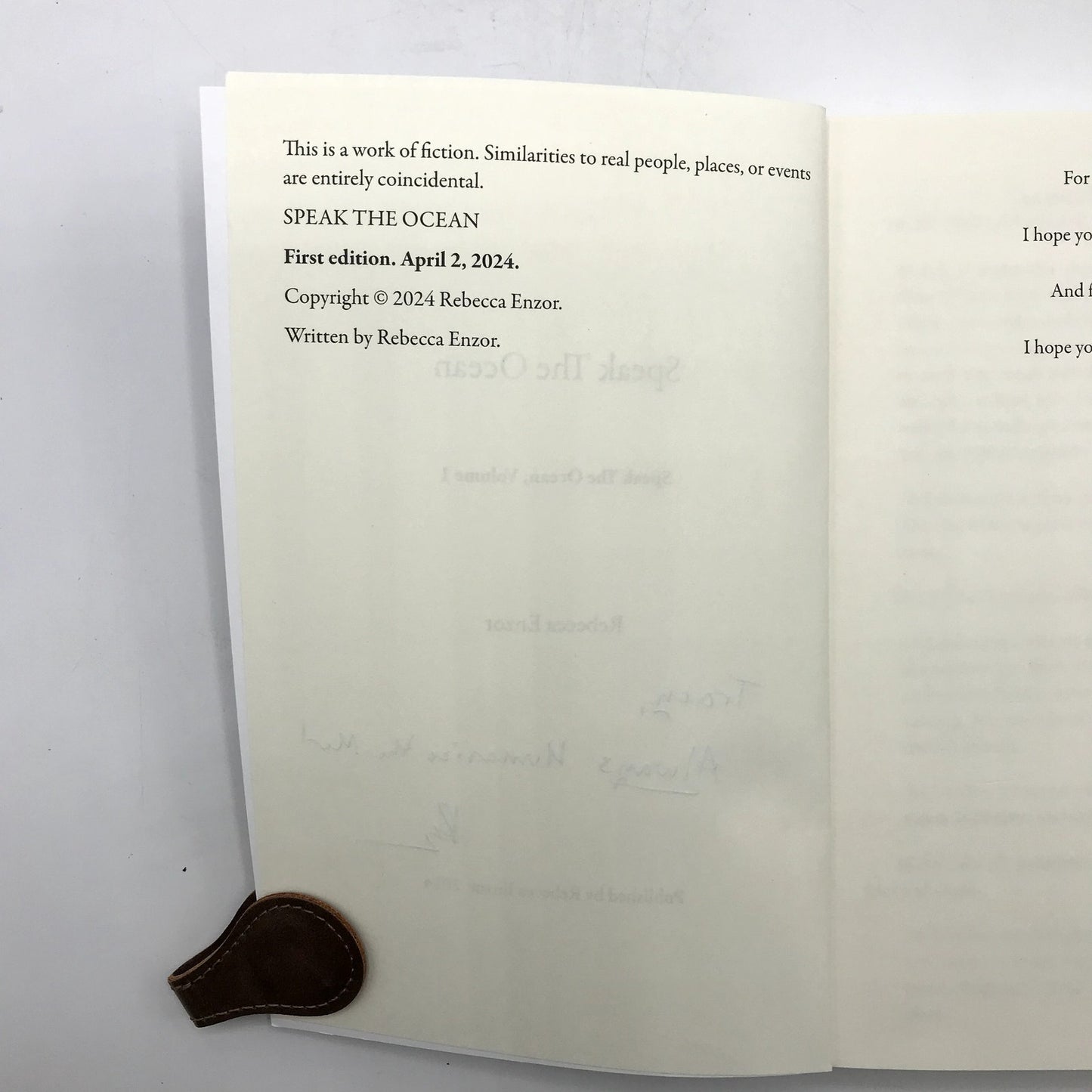 Speak The Ocean Signed Paperback Fantasy Book by Rebecca Enzor 1st Edition 2024