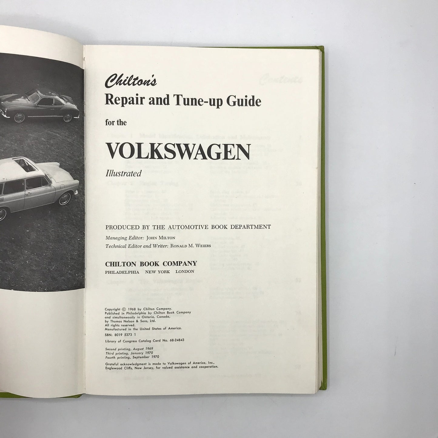 Chilton's Repair & Tune-Up Guide Volkswagen 1949-1968 Illustrated Hardcover 1970
