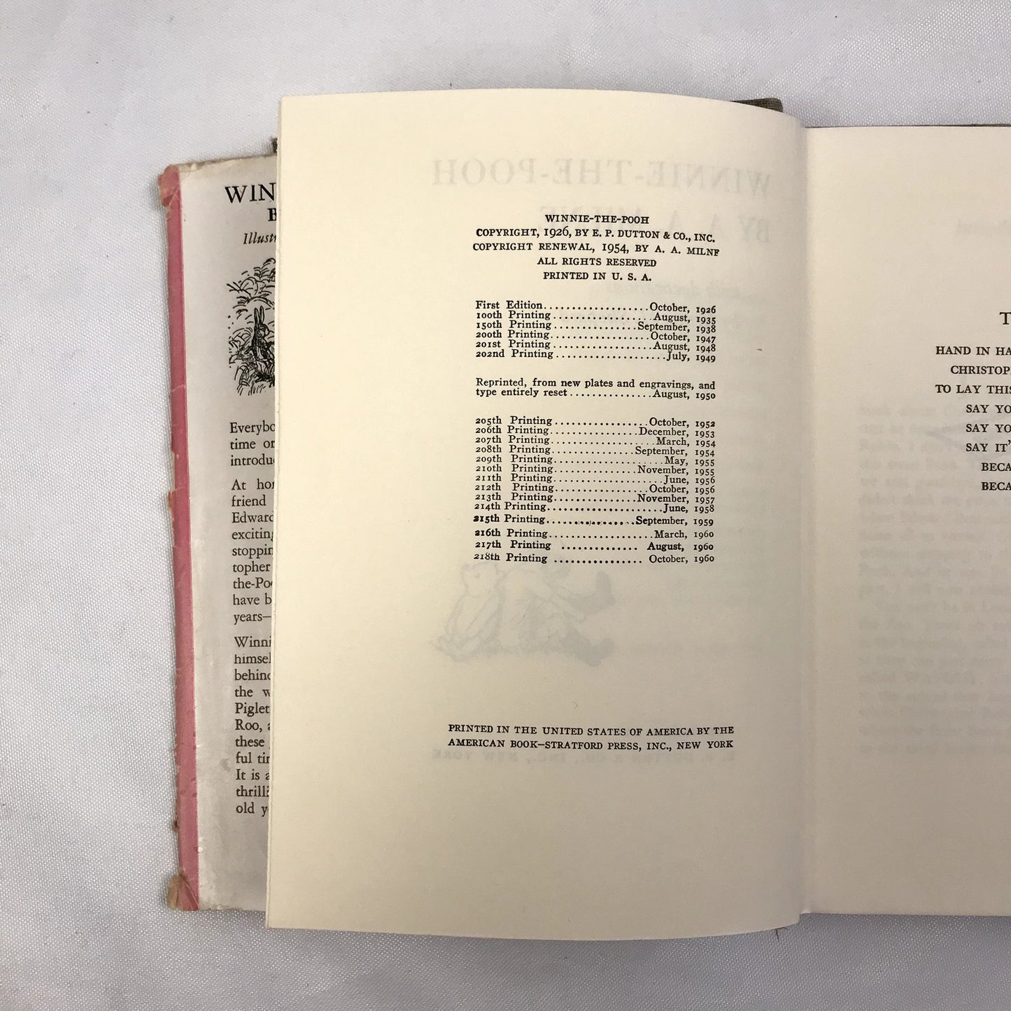 Winnie-The-Pooh Illustrated Hardcover Book by A. A. Milne with E. Shepard 1960