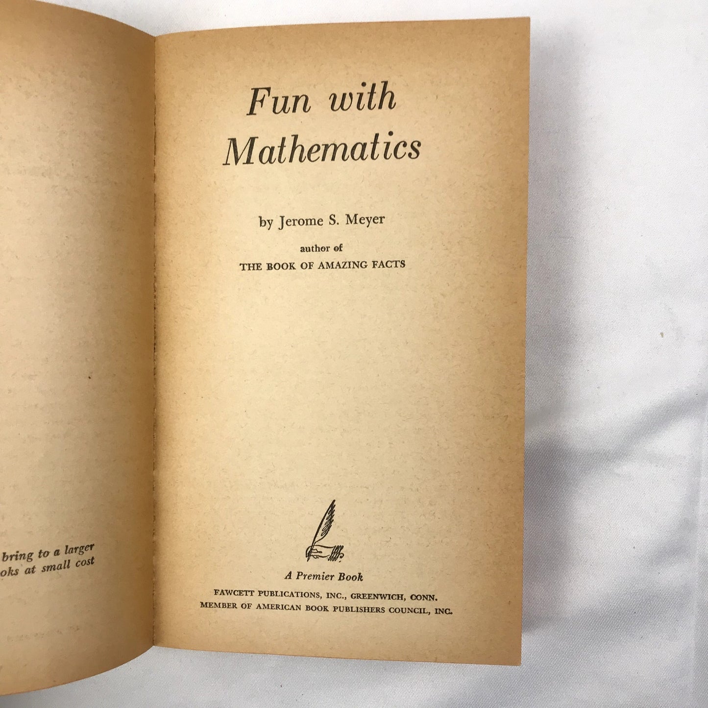 Fun With Mathematics Paperback Book by Jerome S. Meyer Puzzles Games Tricks 1963