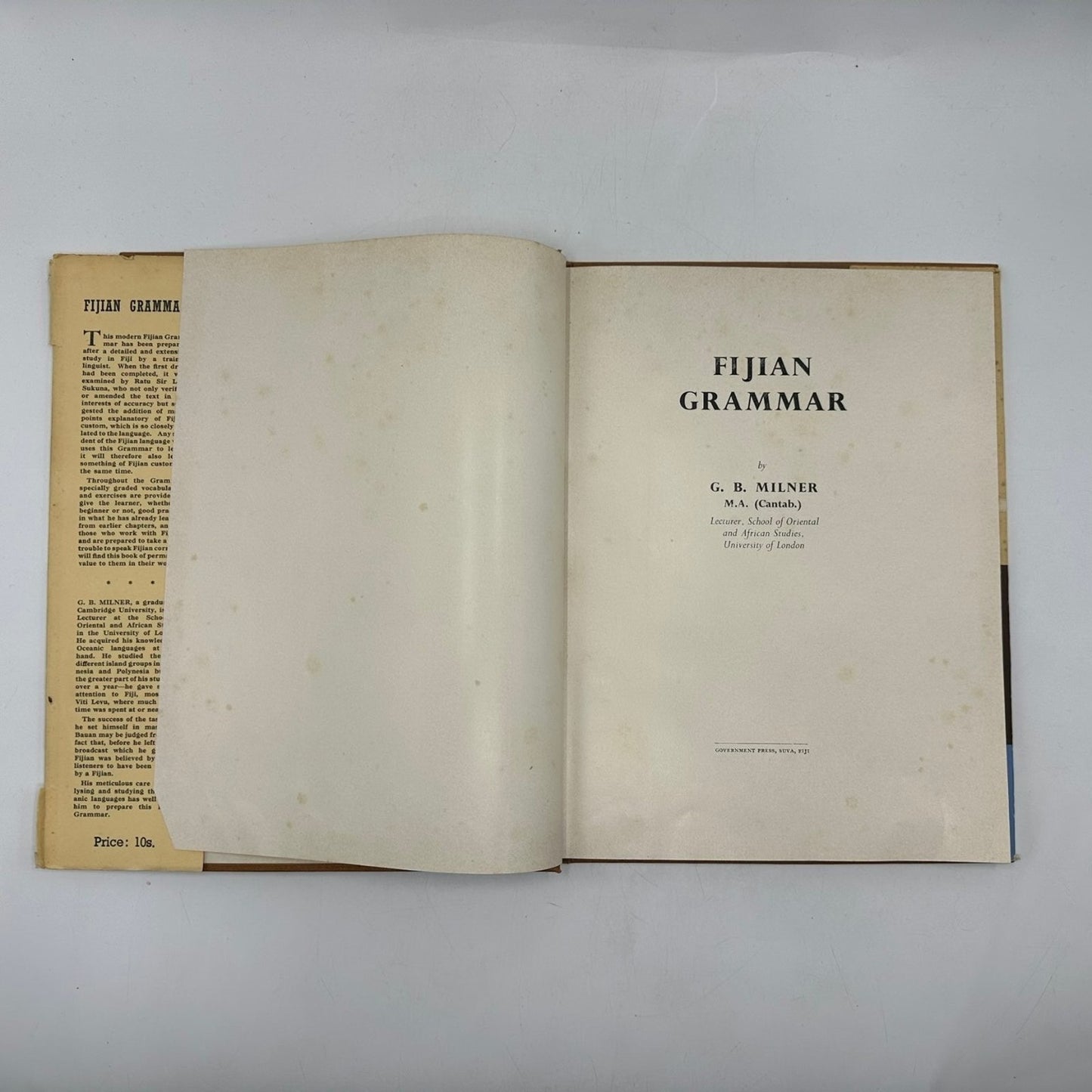 Fijian Grammar G. B. Milner 1956 Linguistics Language Reference Fiji