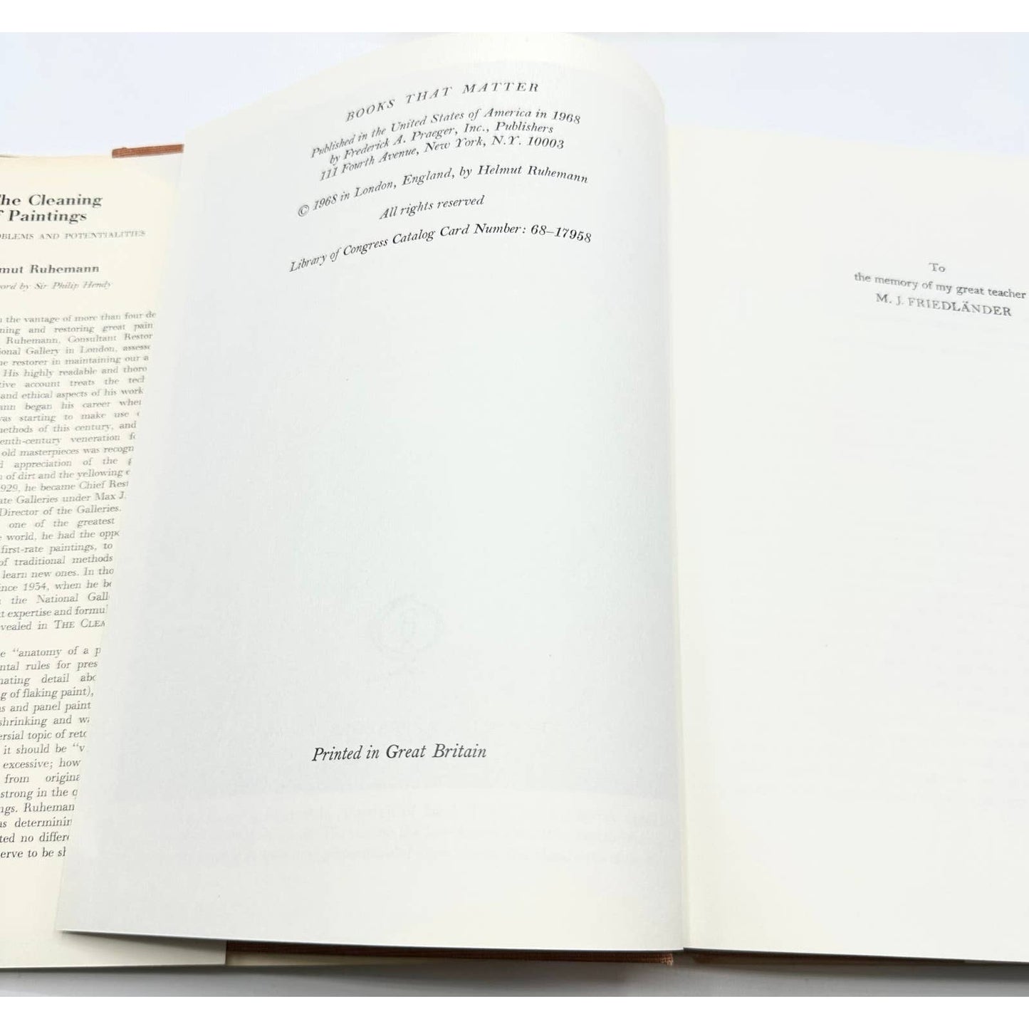 The Cleaning of Paintings Problems & Potentialities by Helmut Ruhemann 1968 Book
