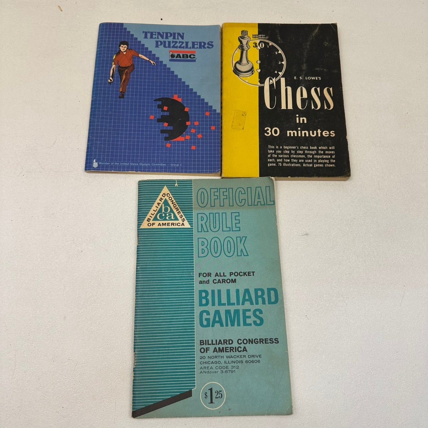 Billiard Games Tenpin Puzzlers Bowling Chess in 30 Mins Lot of 3 Puzzle Books