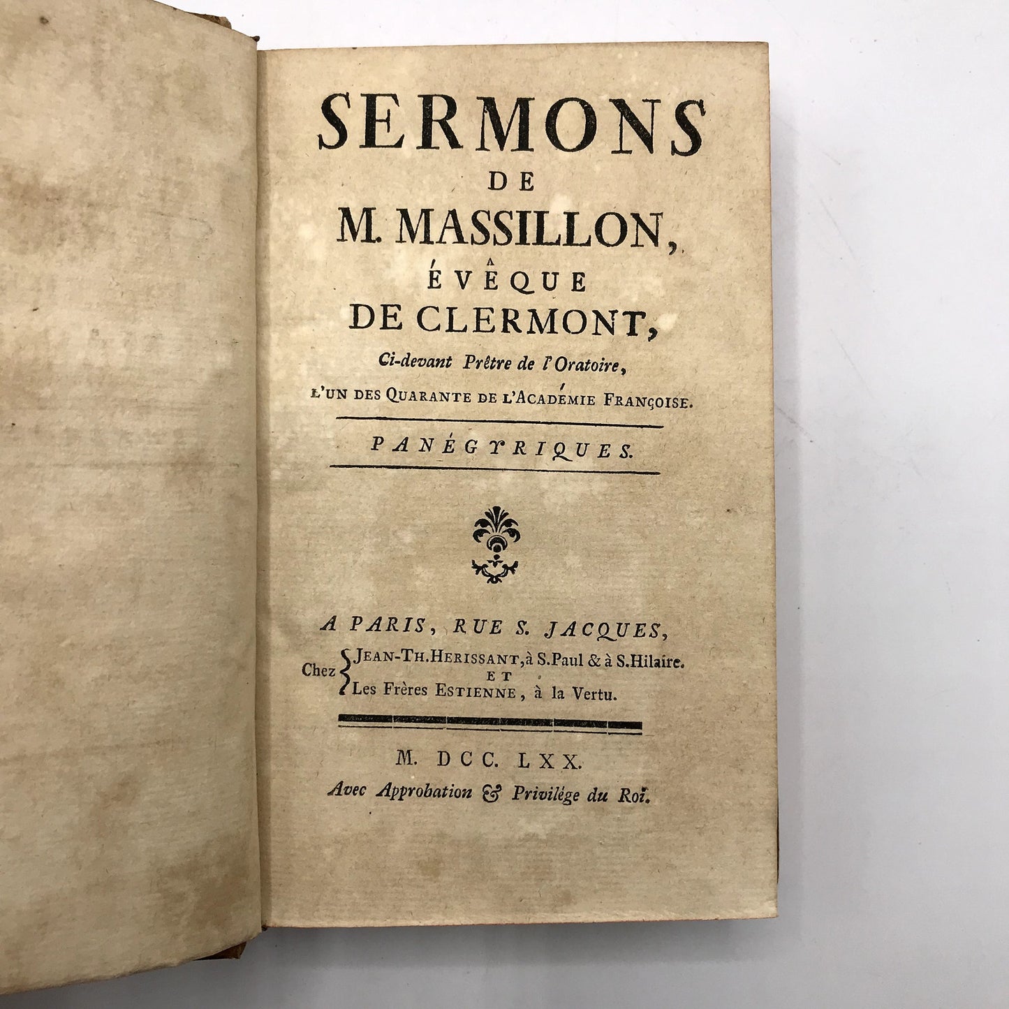 Sermons de Massillon Eveque de Clermont Panegyriques Leather Bound Book 1770