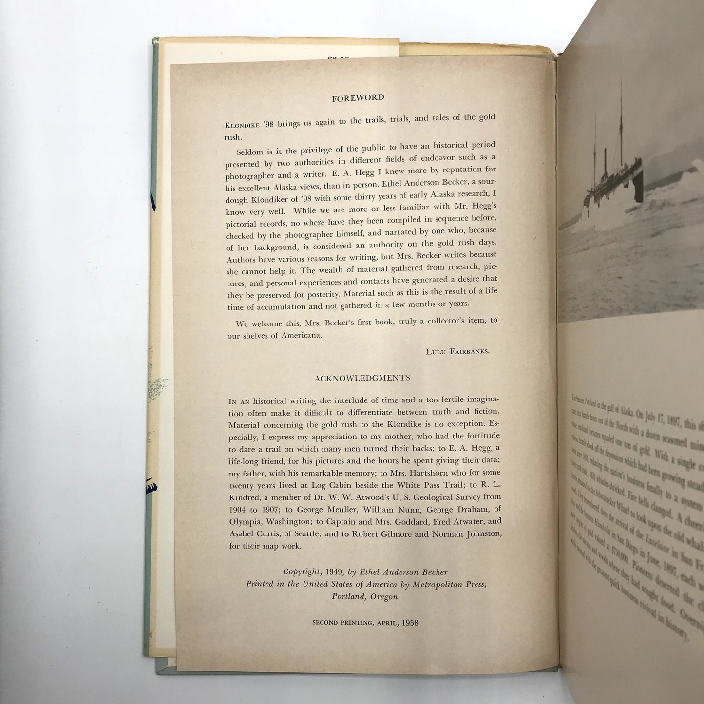 Klondike '98 Ethel Anderson Becker 1958 1st Edition Hardcover w/ Dust Jacket