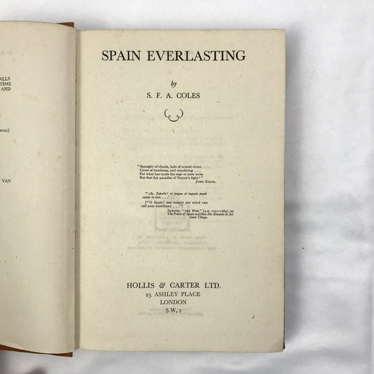 Spain Everlasting Vintage Hardcover English History Book by S.F.A. Coles 1945
