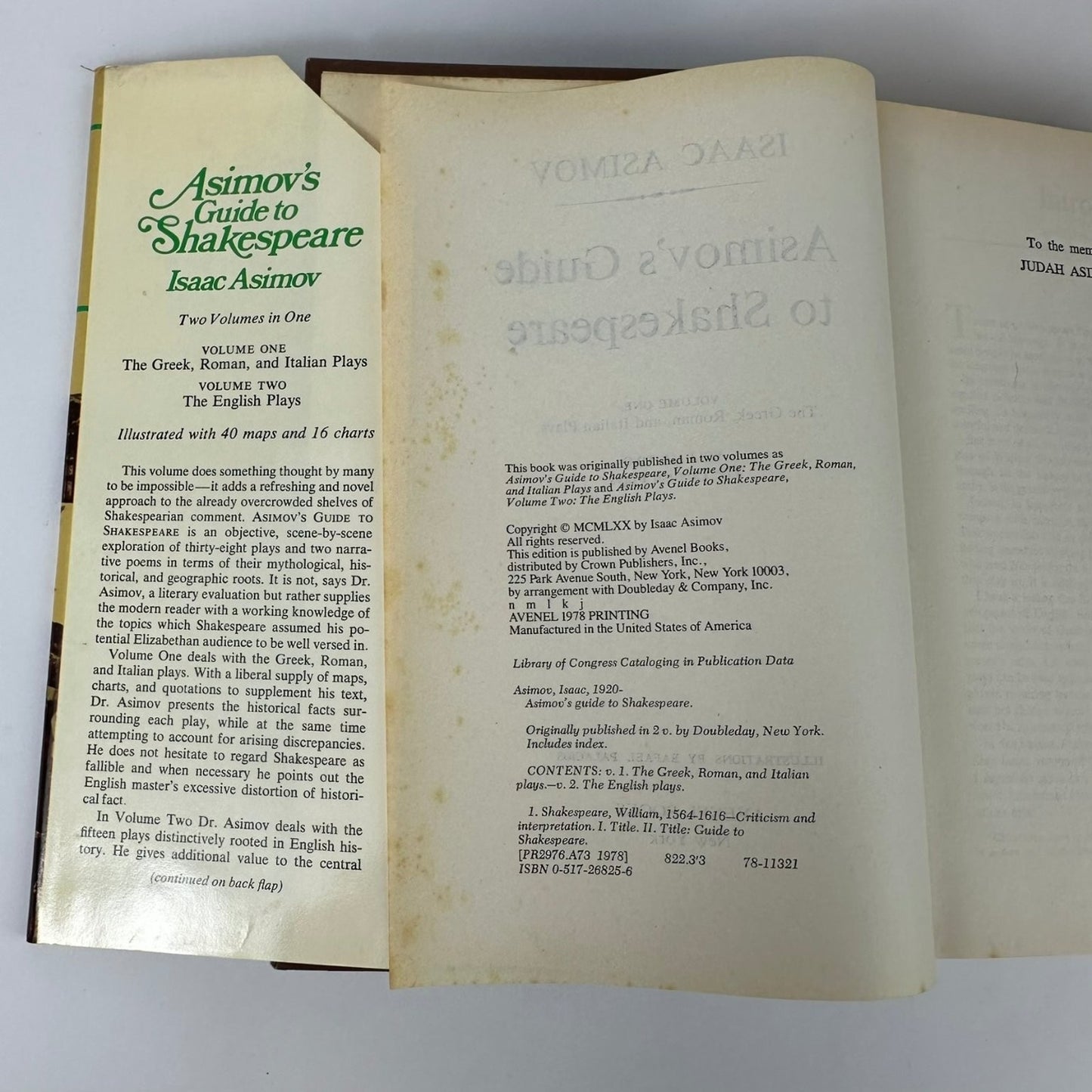 Asimov's Guide to Shakespeare Isaac Asimov 1978 Illustrated Avenel Books