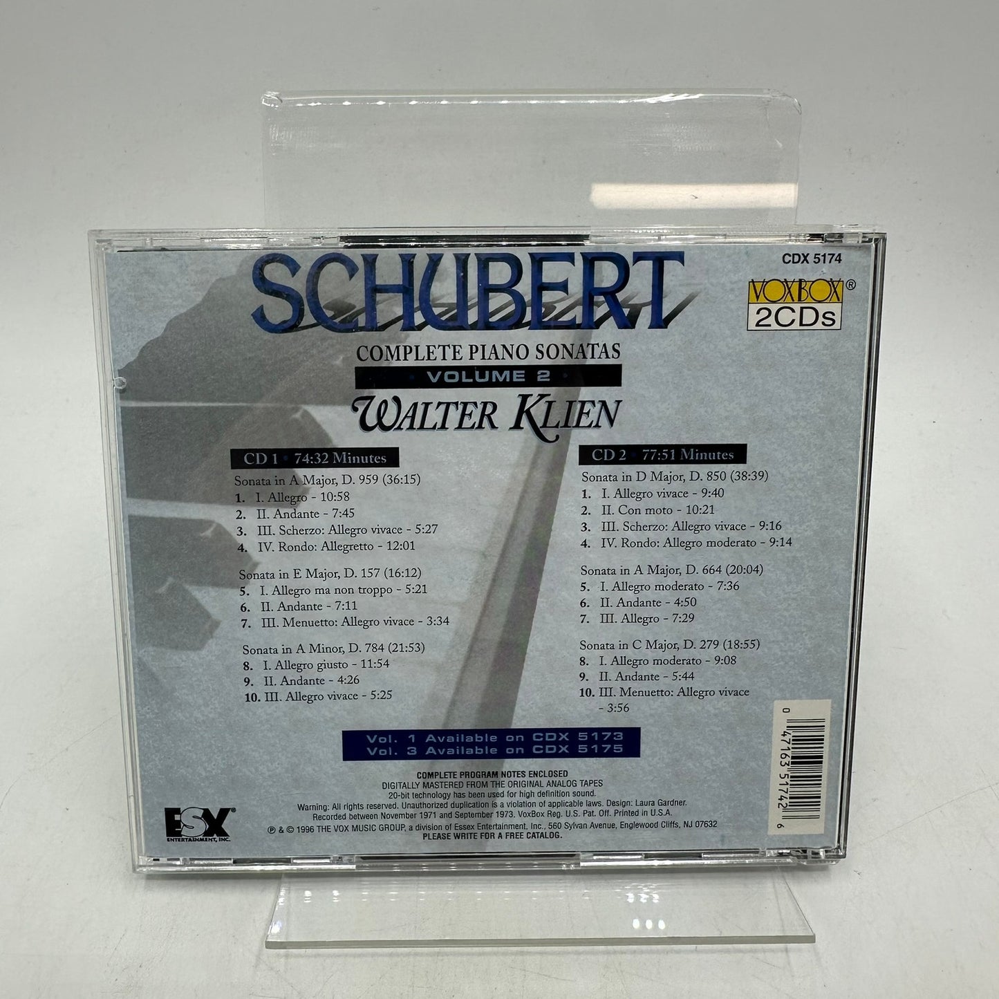 Schubert Walter Klien Complete Piano Sonatas Volume 2 VoxBox Romantic CD Set