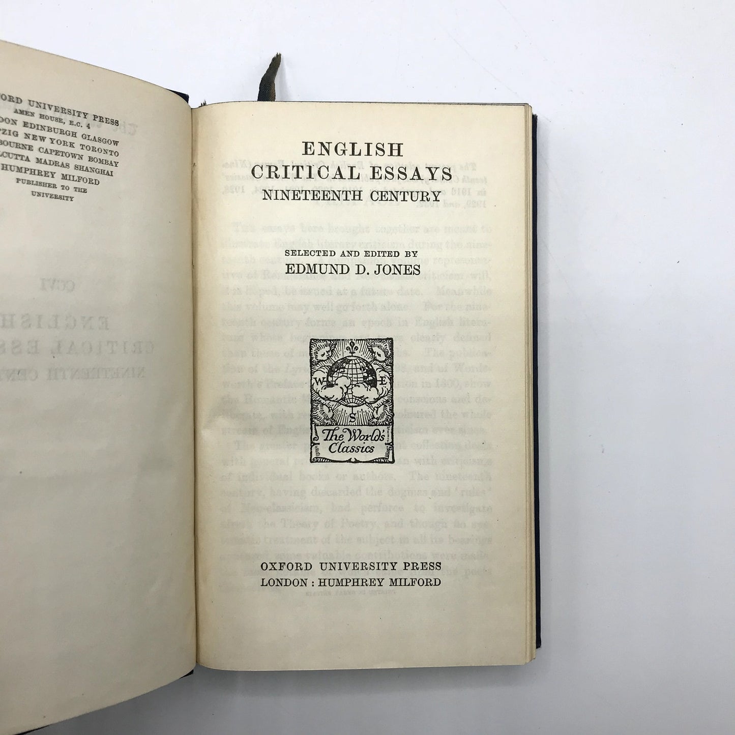English Critical Essays: 19th Century Hardcover Book by Edmund D. Jones 1932
