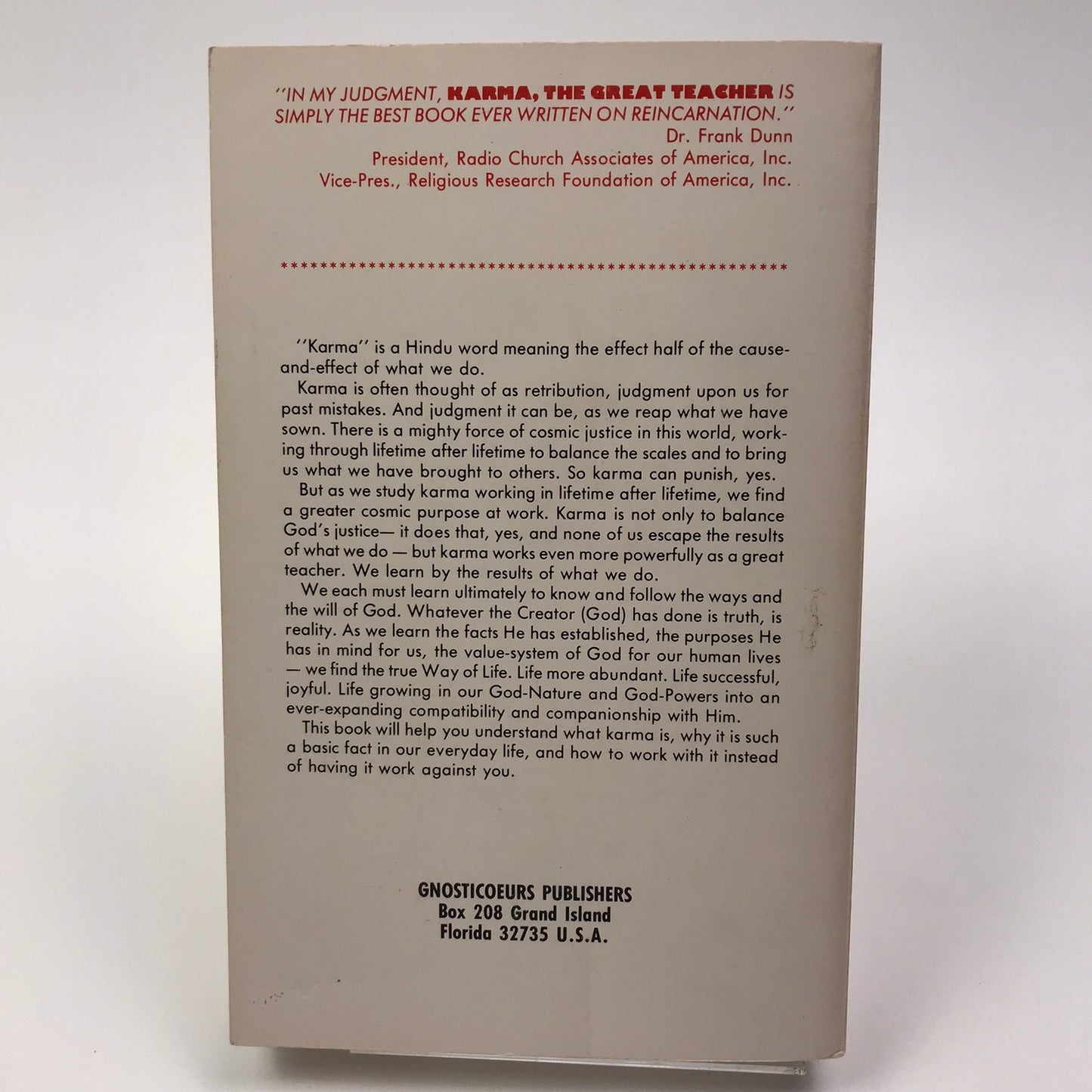 Karma: The Great Teacher Paperback by Dr. Helen Roberts 1985 Body, Mind & Spirit