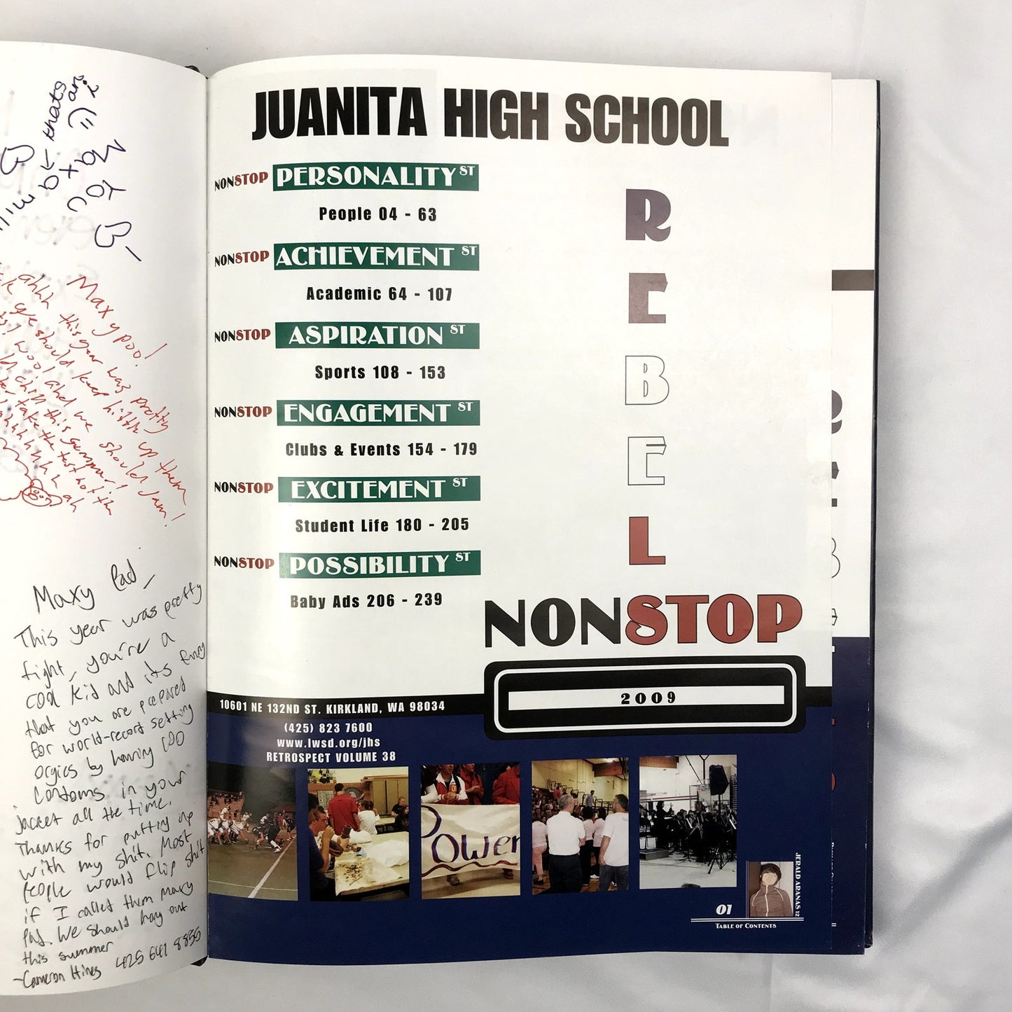 Rebels Non Stop 2009 Juanita High School Hardcover Yearbook Kirkland, Washington