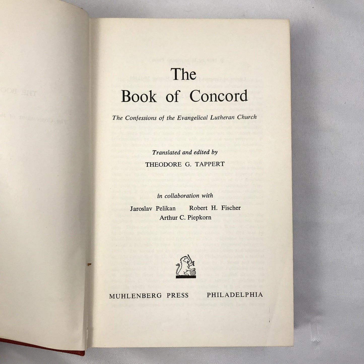 The Book of Concord Hardcover Book Translated & Edited Theodore G. Tappert 1959