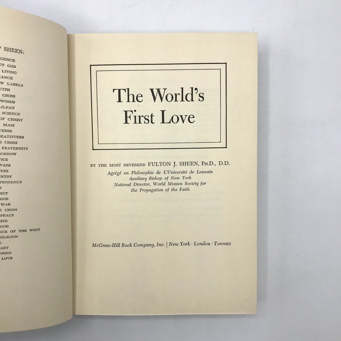 The World's First Love Hardcover Book by Fulton J. Sheen 2nd Printing 1952