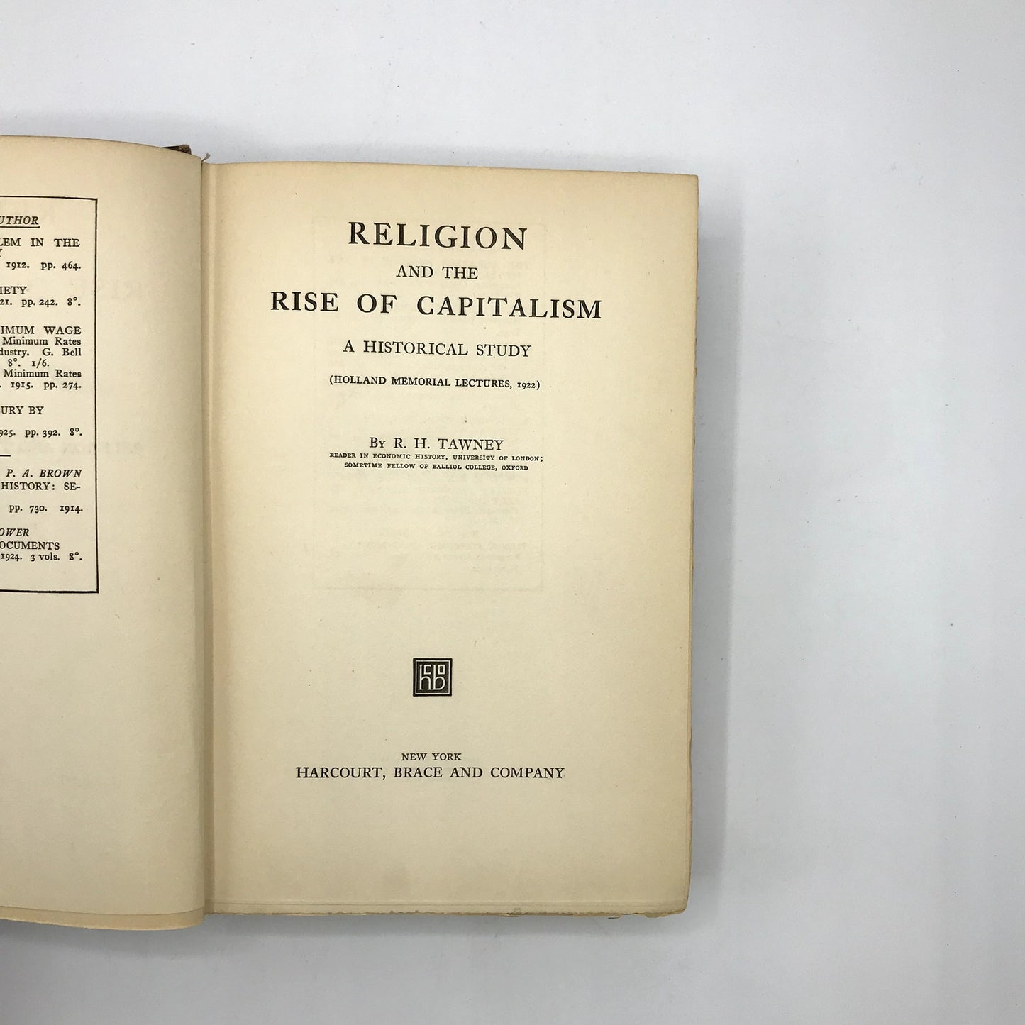 Religion And The Rise Of Capitalism: A Historical Study by R.H. Tawney 1926 HC