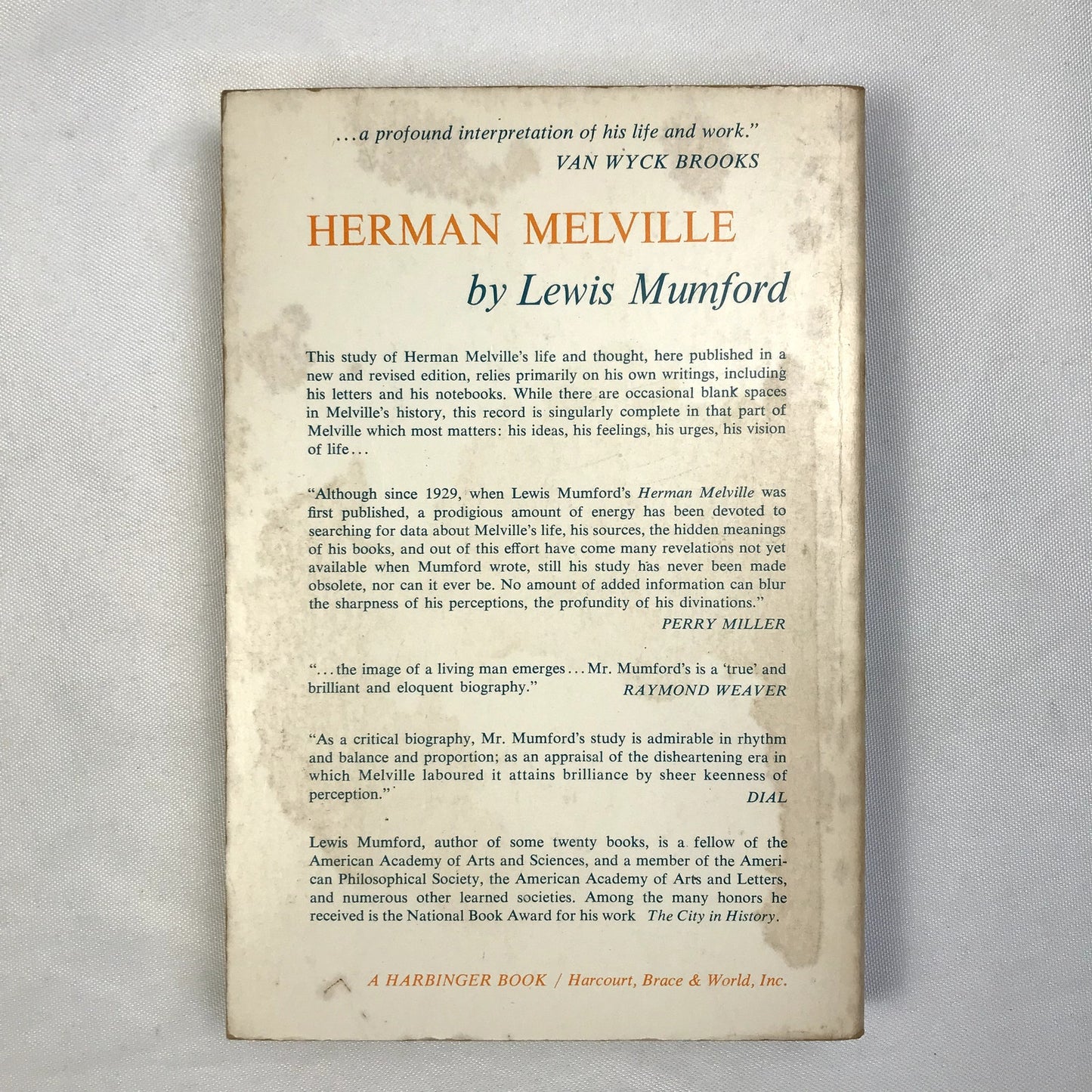 Herman Melville: A Study of His Life & Vision by Lewis Mumford 1962 Revised Ed.