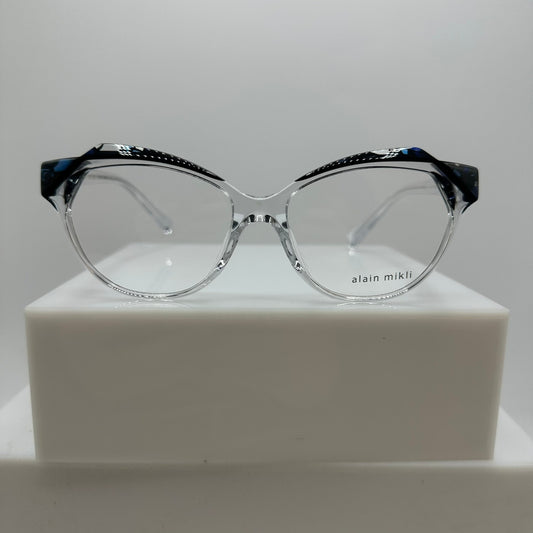 Alain Mikli A03153 003 Crystal Black Mosaic Blue Womens Cat Eye Frames 53-16-140