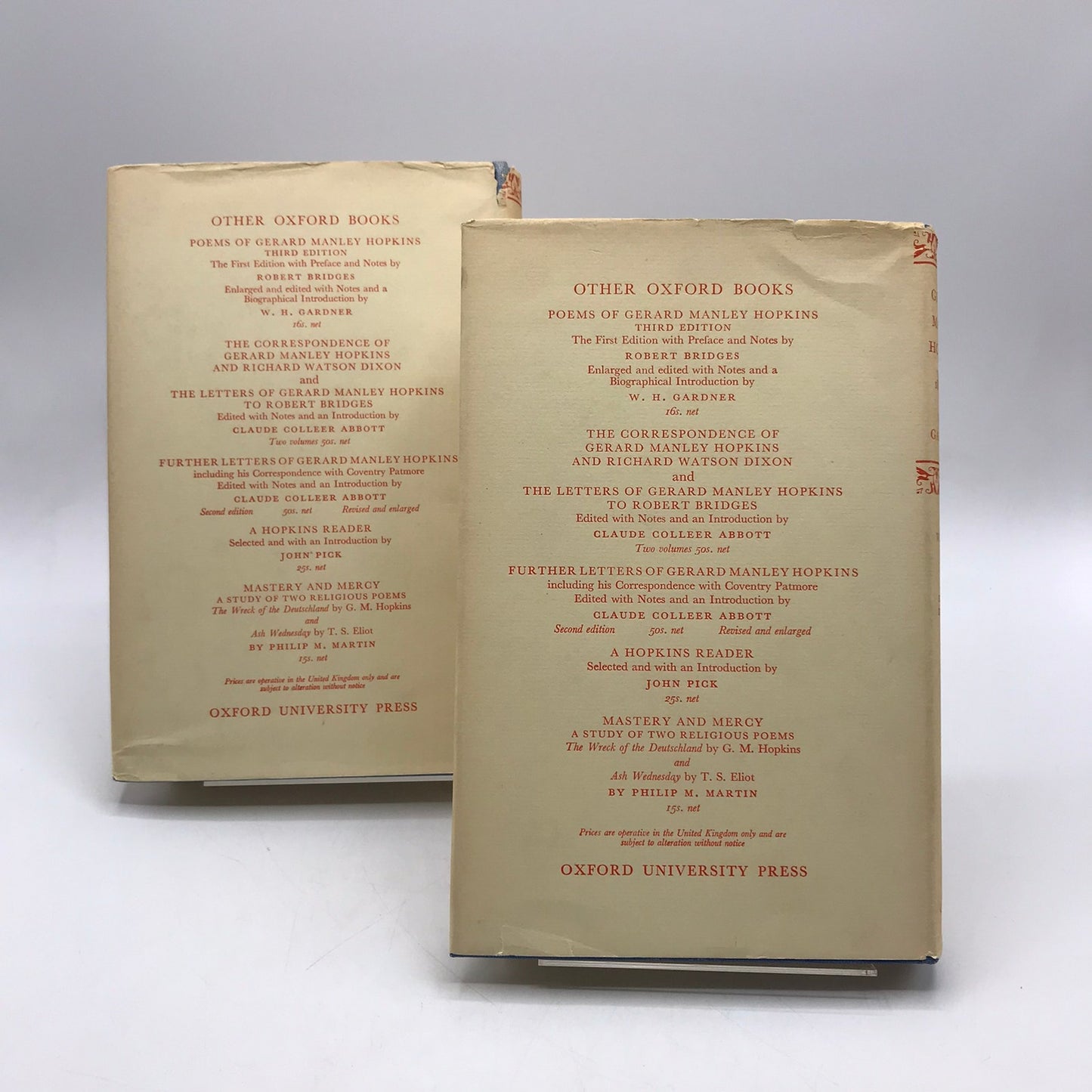 Gerard Manley Hopkins 1844-89 Vol 1 and 2 Study of Poetic Idiosyncrasy Tradition