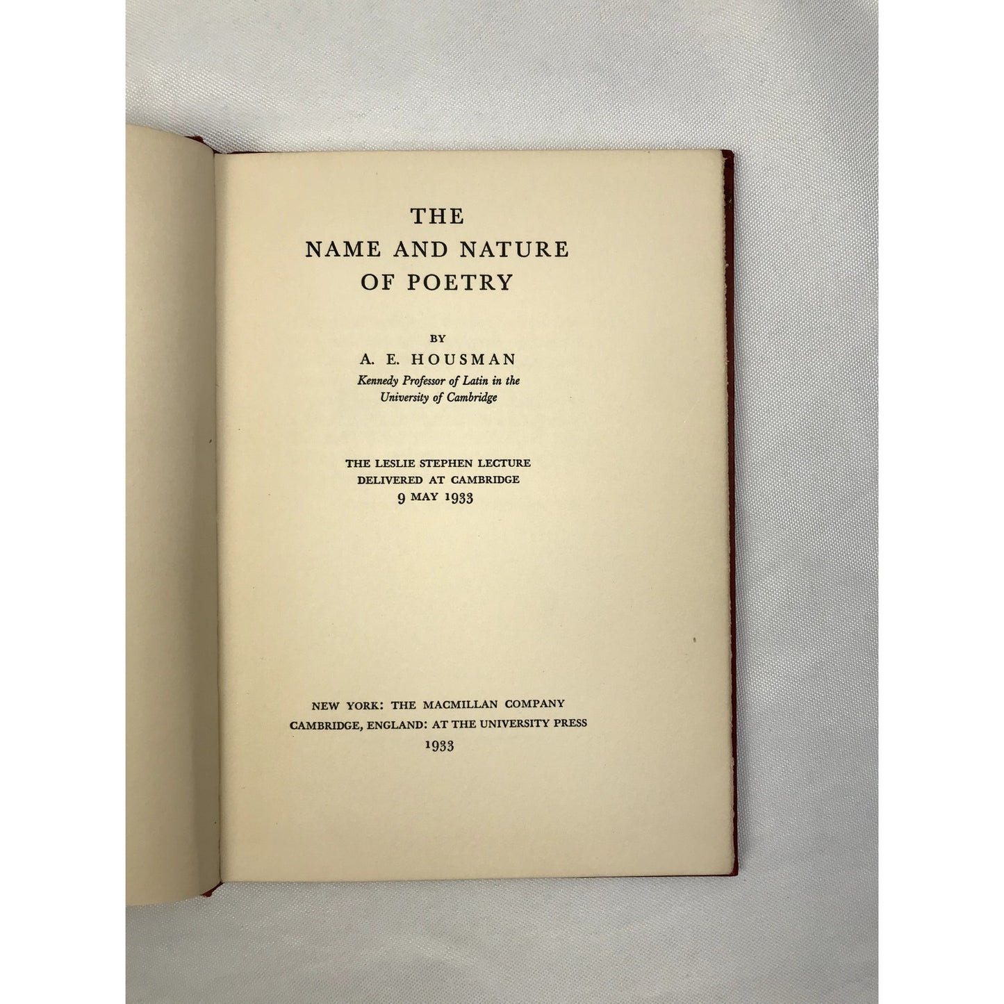 The Name and Nature of Poetry Red Hardcover Book by A. E. Housman 1933