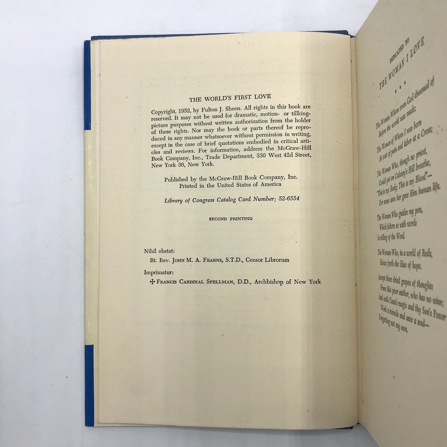 The World's First Love Hardcover Book by Fulton J. Sheen 2nd Printing 1952