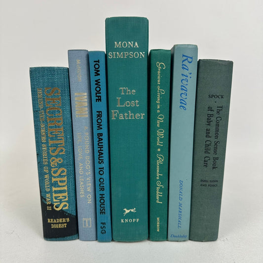 Teal Blue Book Stack Lot of 7 Bookshelf Display Staging Design Home Decor