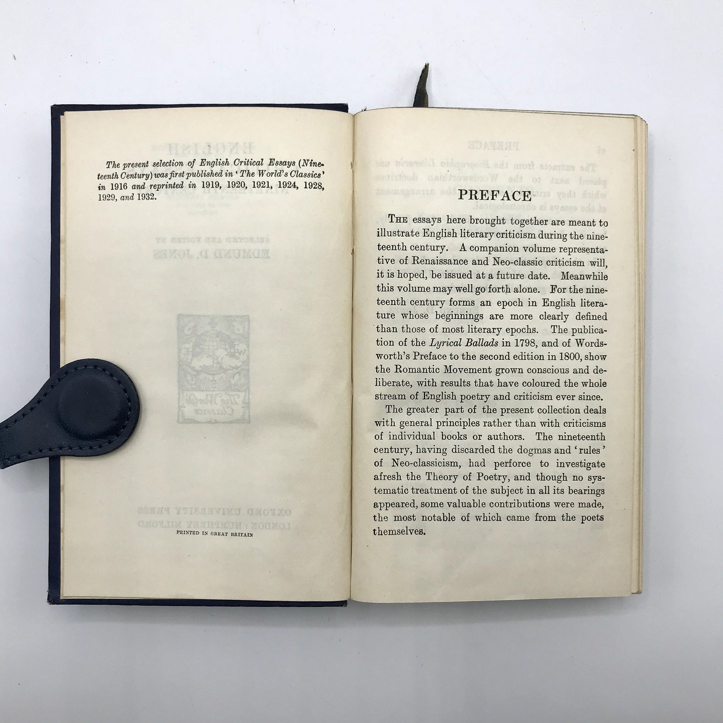English Critical Essays: 19th Century Hardcover Book by Edmund D. Jones 1932