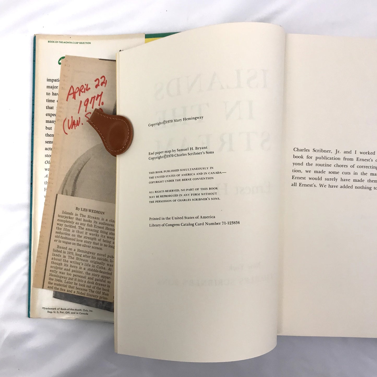 Islands in the Stream a Novel Ernest Hemingway Hardcover Book Club Edition 1970