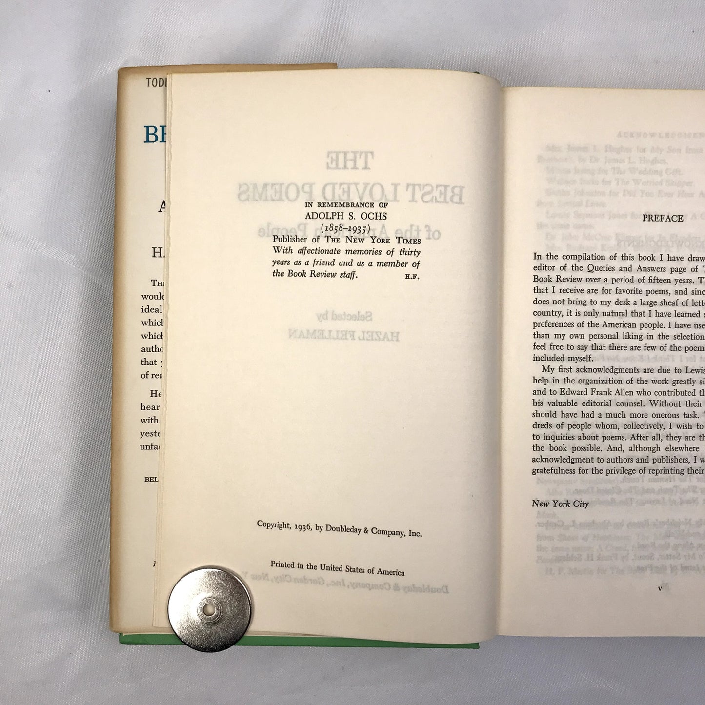 The Best Loved Poems of the American People by Hazel Felleman 1936 Hardcover