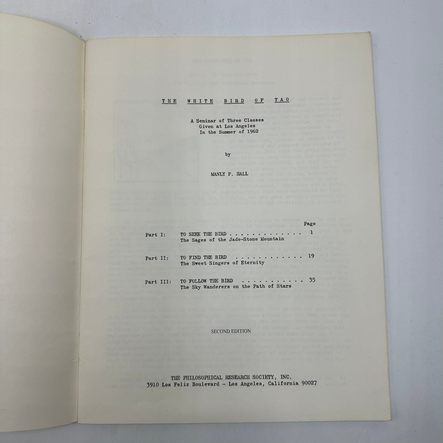 White Bird of Tao Manly P. Hall 1964 Second Edition Philosophy Taoism PRS