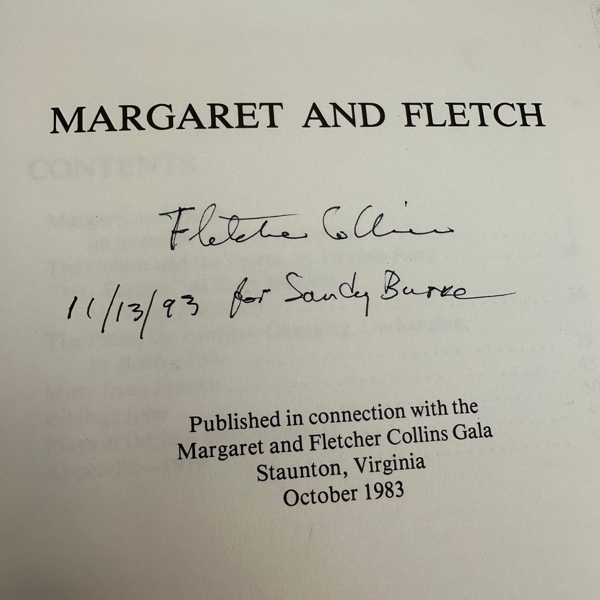 Margaret and Fletch Bette Collins 1983 SIGNED Inscribed Biography Booklet