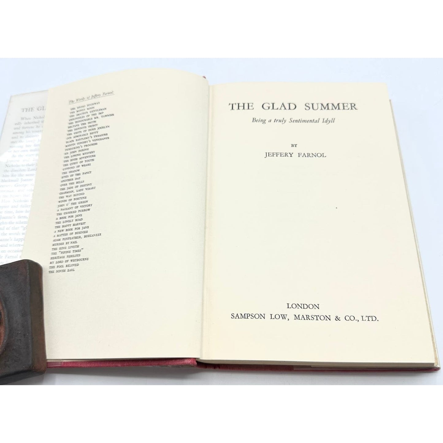 The Glad Summer By Jeffery Farnol 1951 English Hardcover Book with Dust Jacket