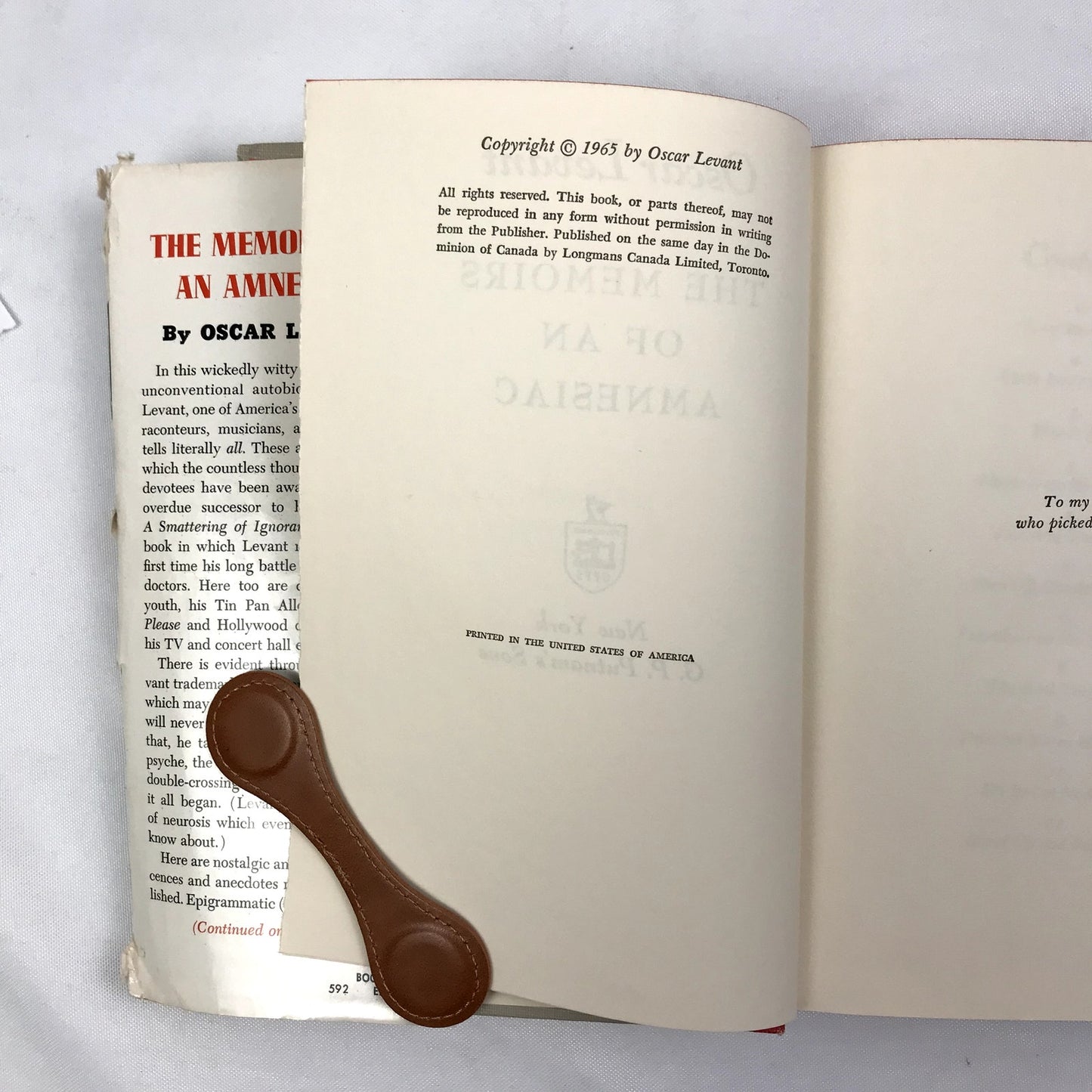 Memoirs of an Amnesiac Hardcover Autobiography Oscar Levant 1965 First Edition