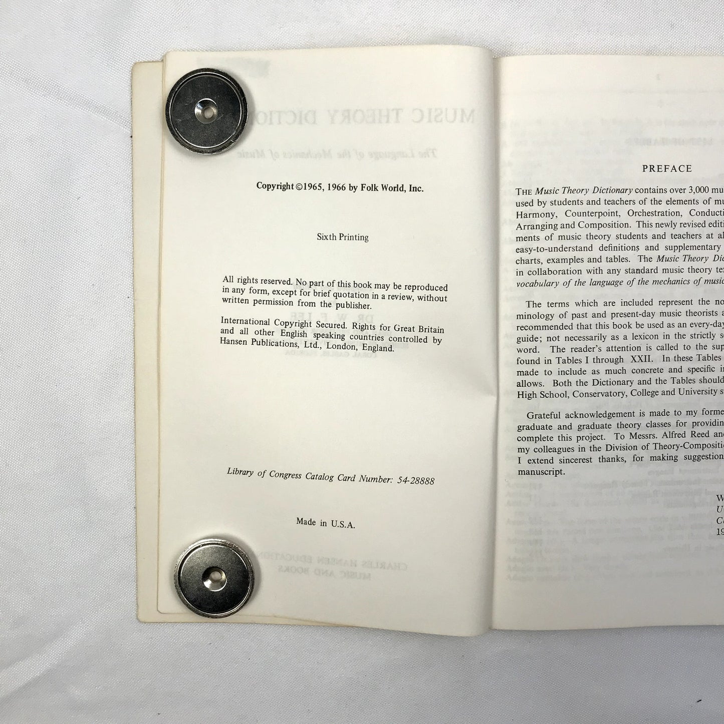 Music Theory Dictionary by William F. Lee 6th Printing 1966 Paperback Book