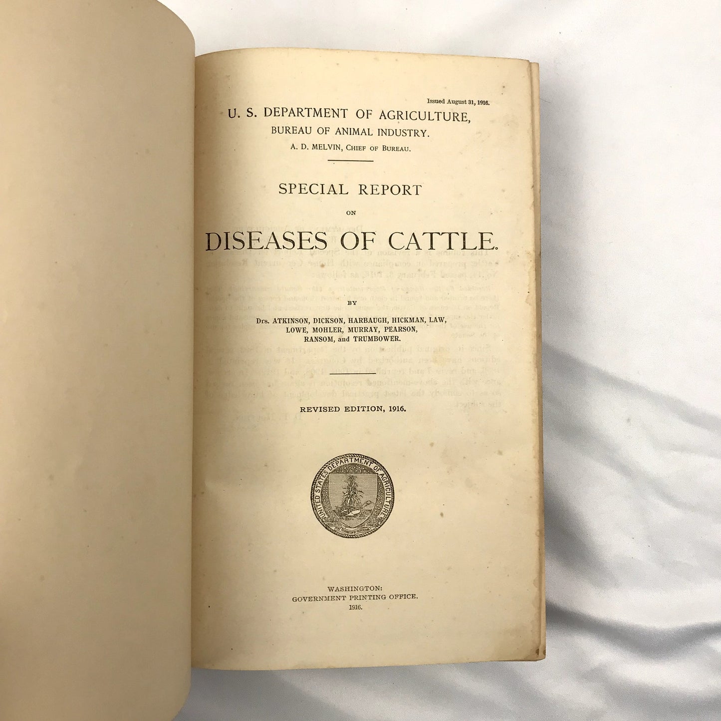 Special Report on Diseases of Cattle 1916 U.S. Department of Agriculture HC Book