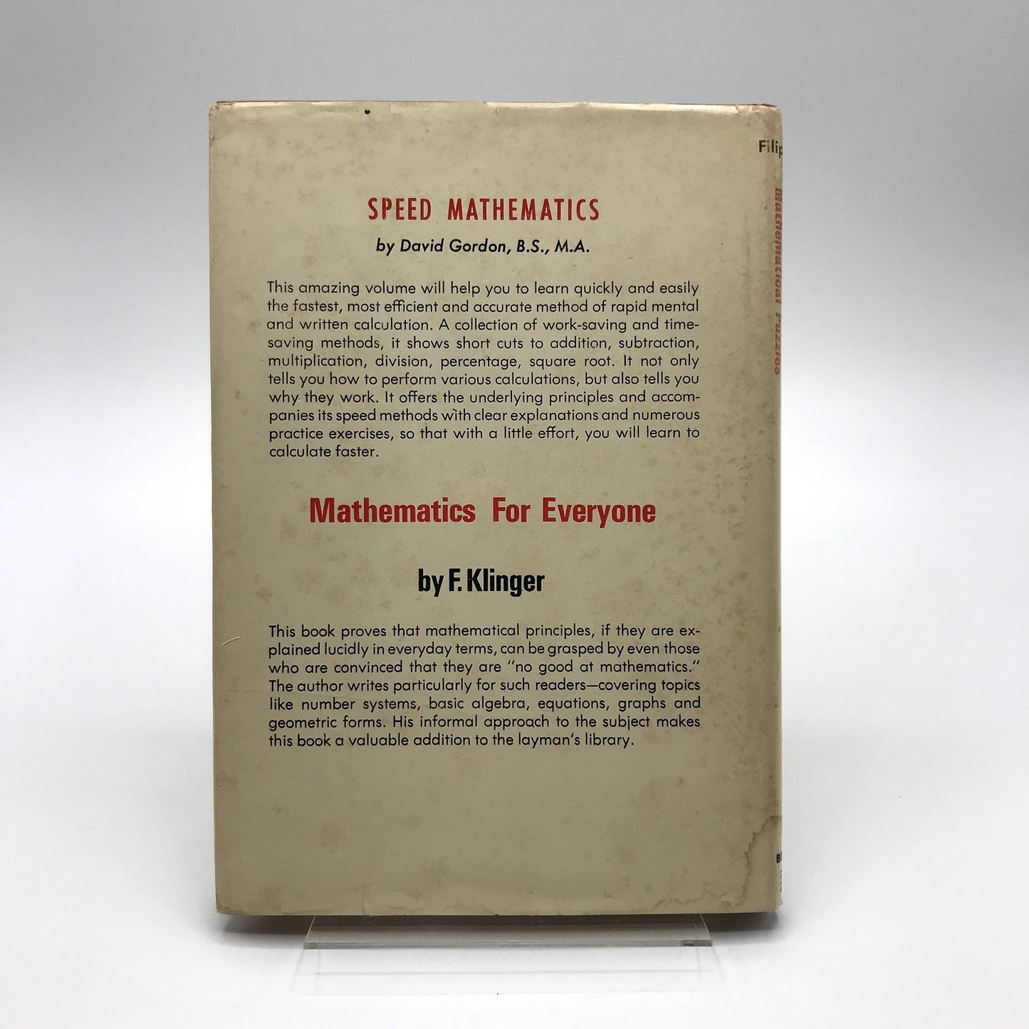 Mathematical Puzzles and Other Brain Twisters Hardcover Anthony S. Filipiak 1942