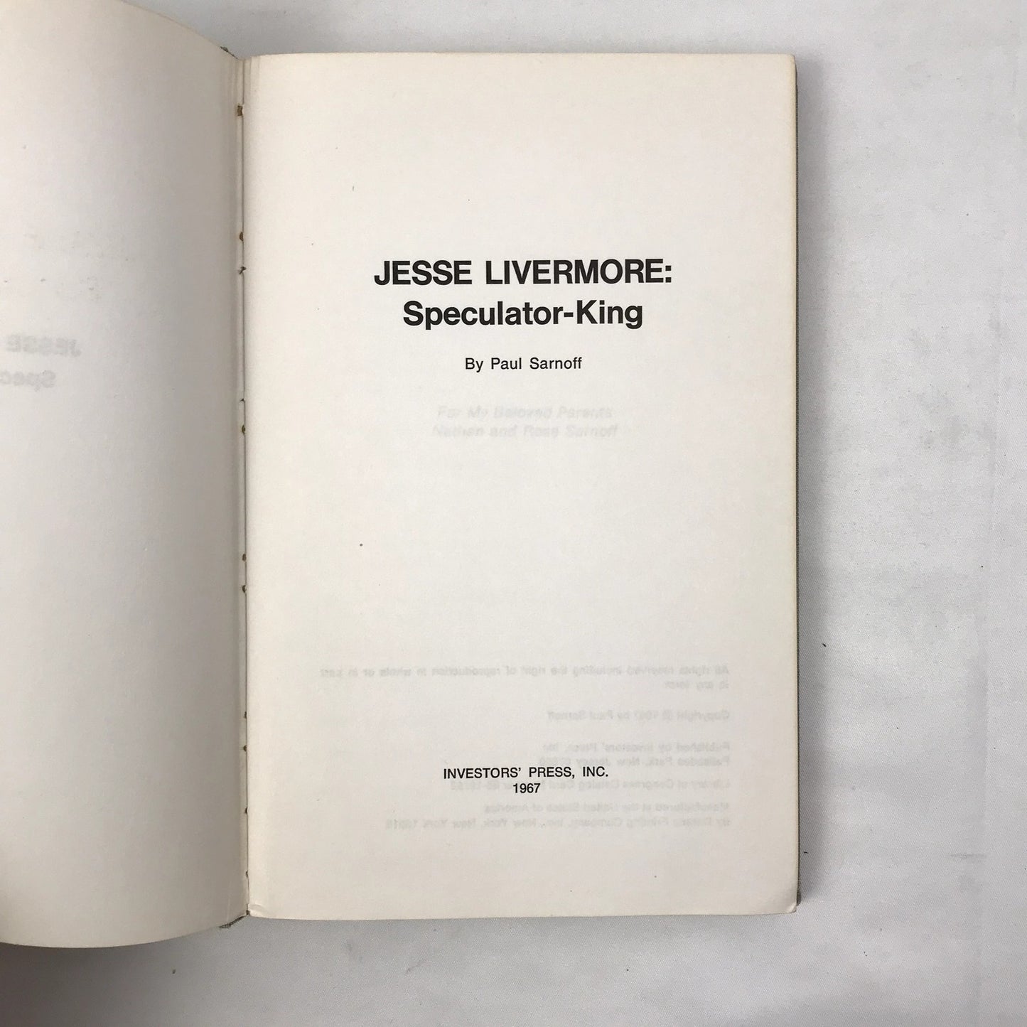Jesse Livermore: Speculator-King Hardcover Biography by Paul Sarnoff 1967
