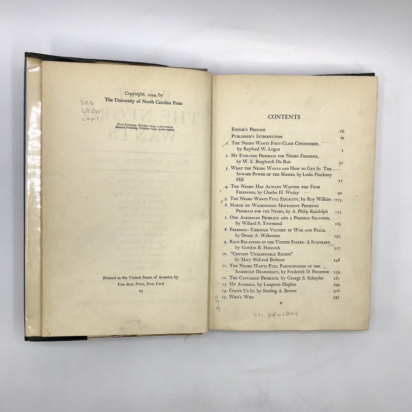 What The Negro Wants Hardcover by Rayford Logan 1944 with Dust Jacket Ex-Library
